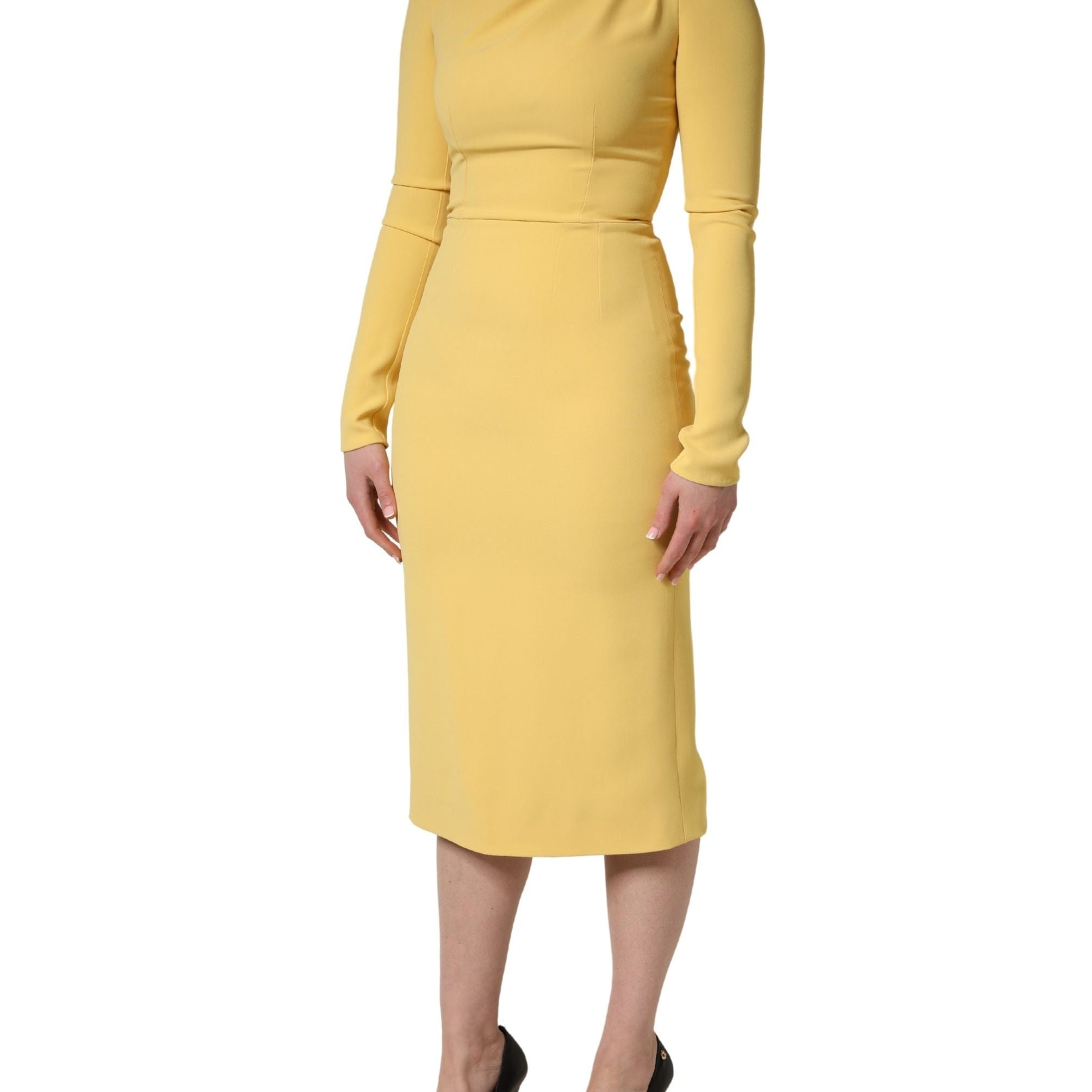 Dolce & Gabbana Yellow Silk Long Sleeves Sheath Midi Dress