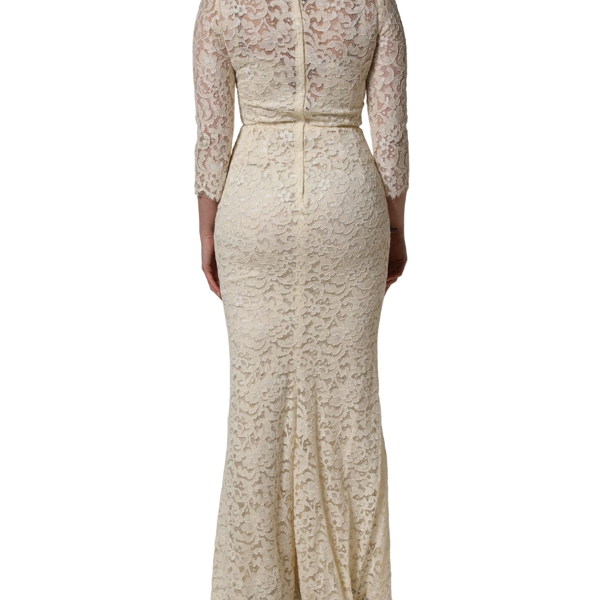 Dolce & Gabbana Off White Floral Lace Sheath Maxi Dress