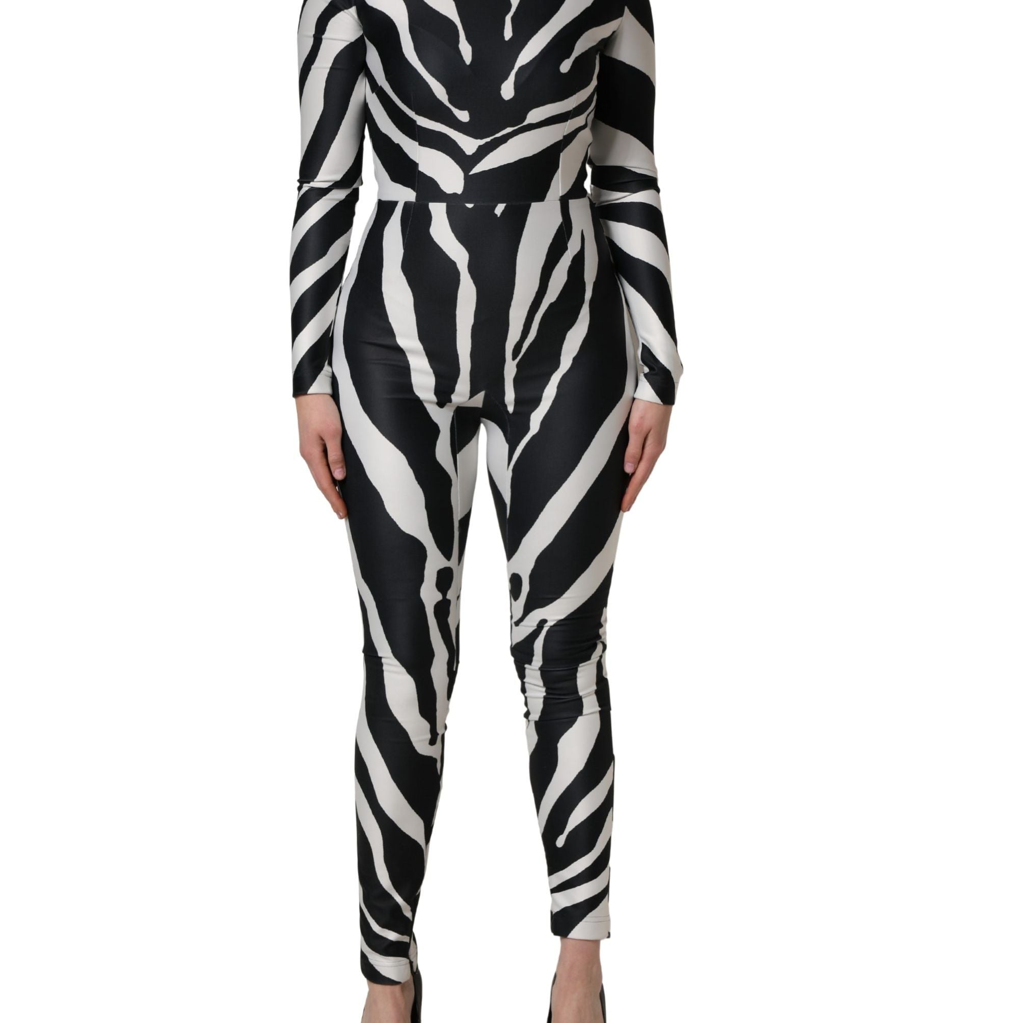 Dolce & Gabbana Black White Polyester Zebra Pattern Jumpsuit