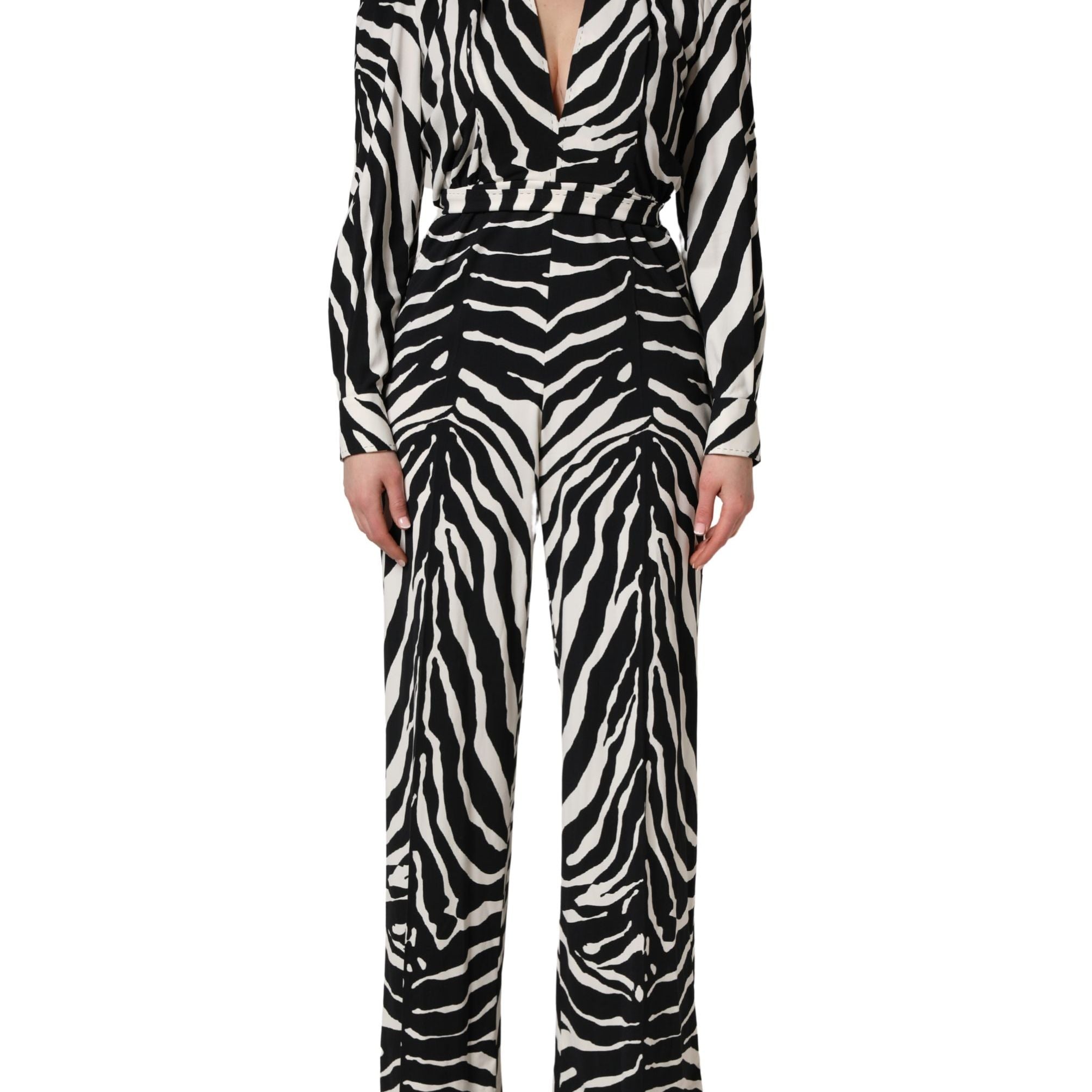 Dolce & Gabbana Black White Viscose Zebra Pattern Jumpsuit