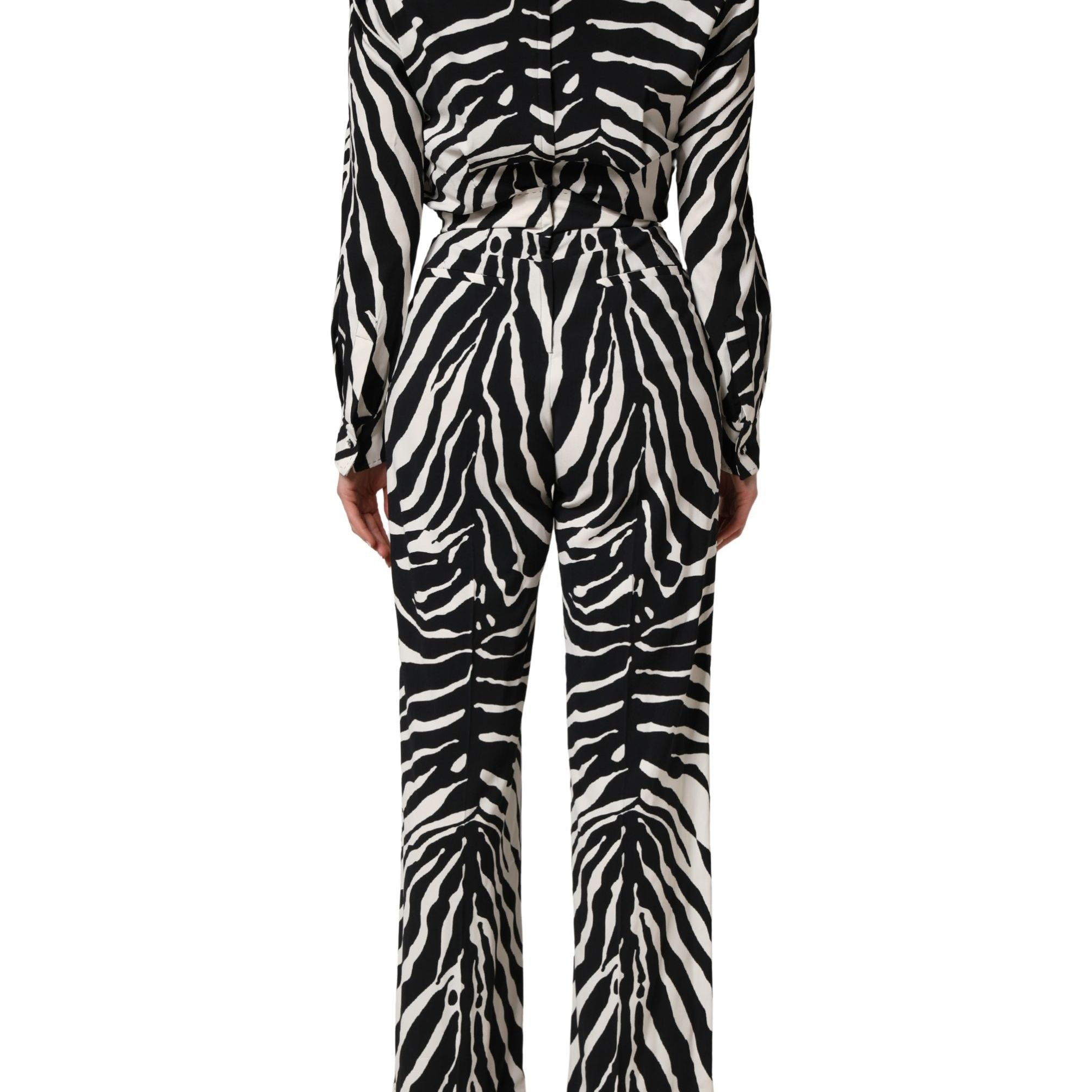 Dolce & Gabbana Black White Viscose Zebra Pattern Jumpsuit