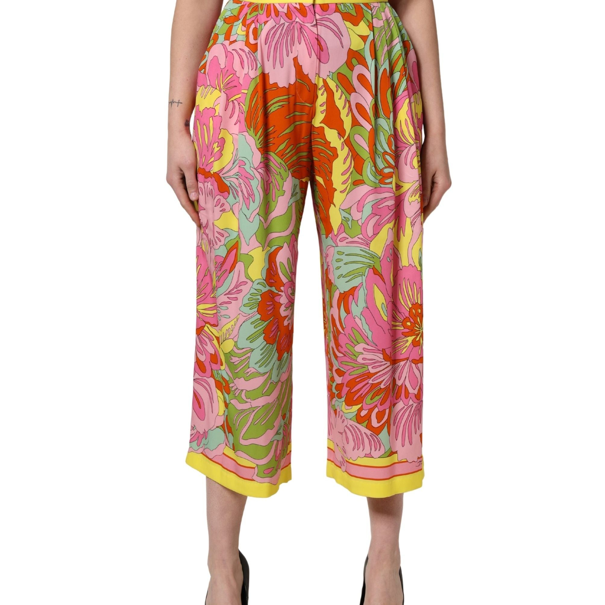 Dolce & Gabbana Multicolor FloralPrint Cropped Trouser Pants