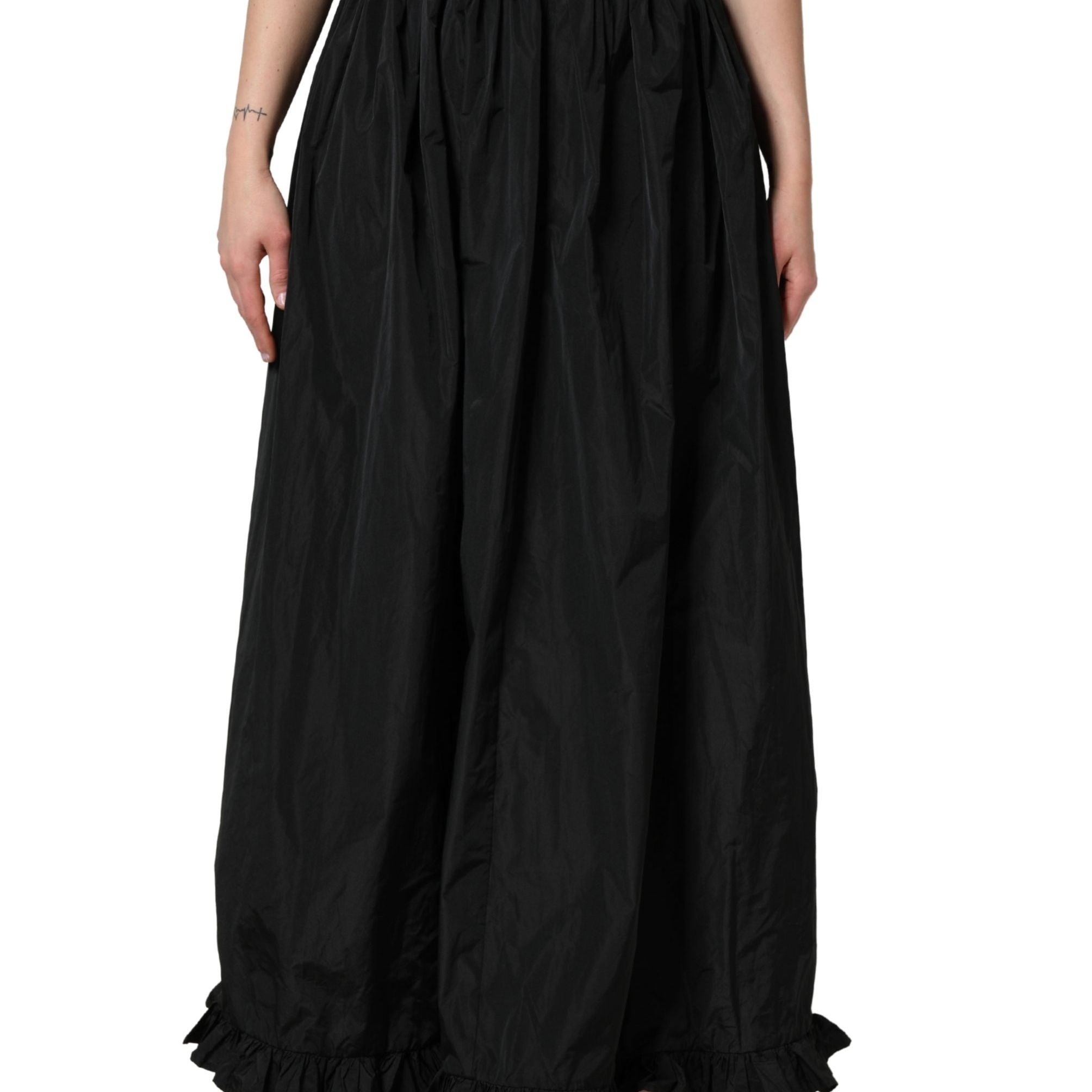 MSGM Black High Waist Pleated A-line Long Maxi Women Skirt