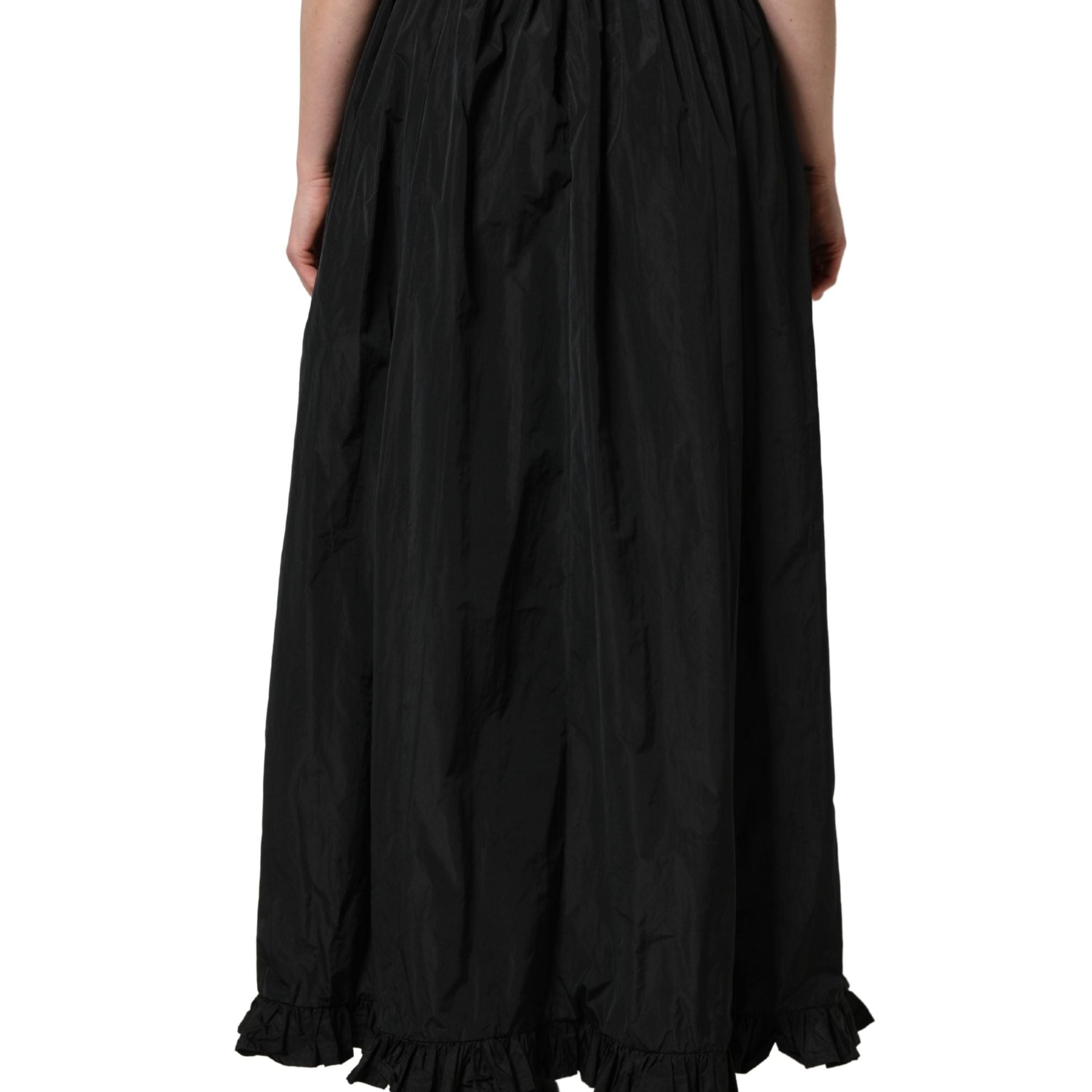 MSGM Black High Waist Pleated A-line Long Maxi Women Skirt