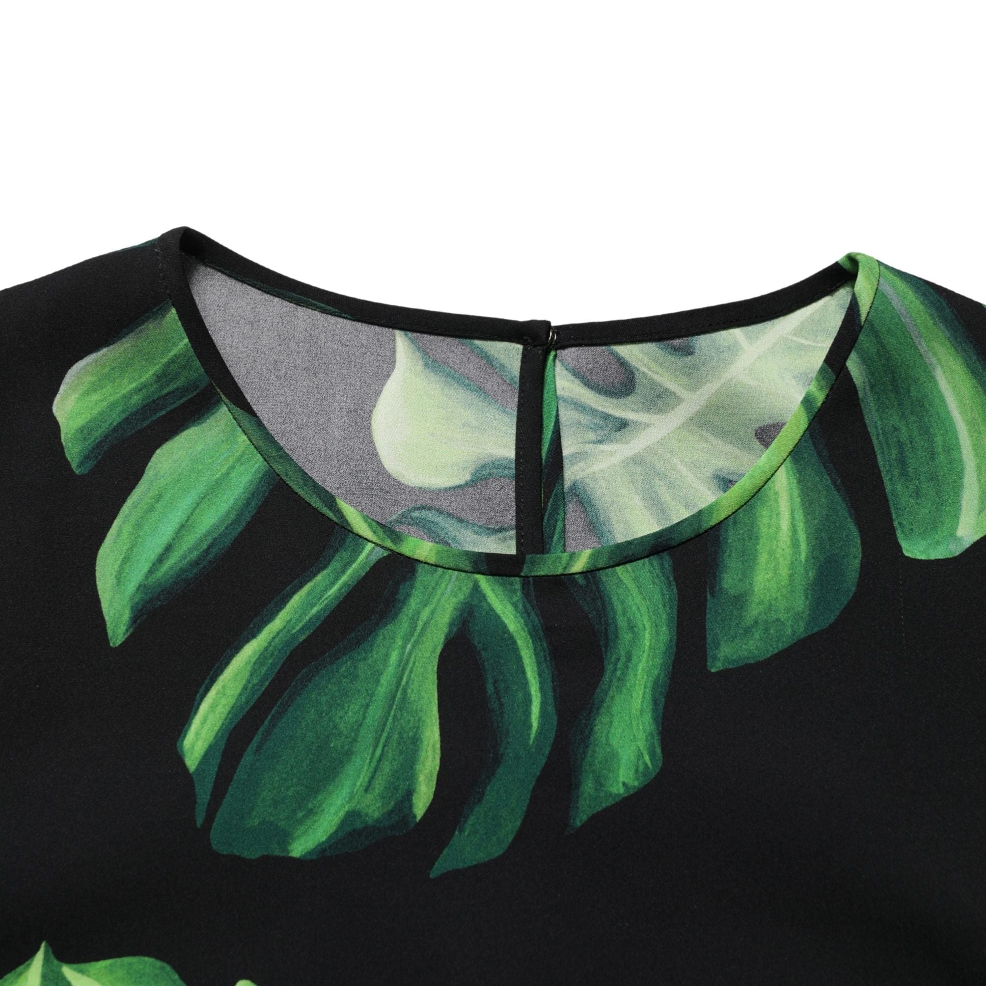 Dolce & Gabbana Black Philodendron Print Silk Blouse Top