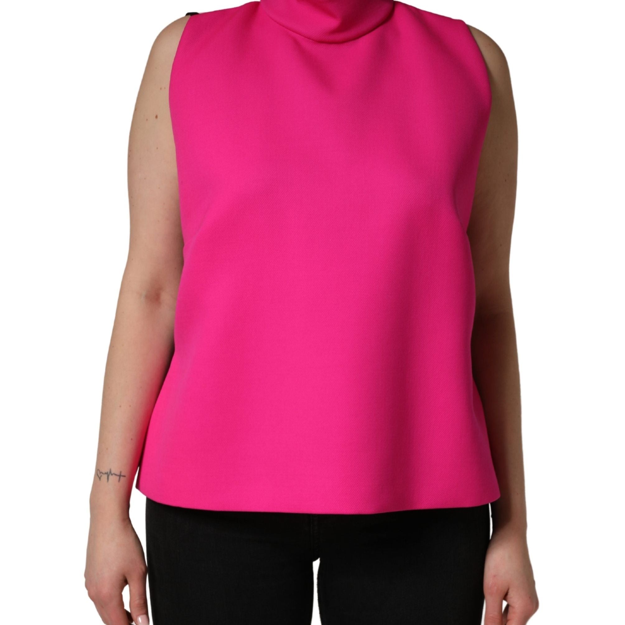 Dolce & Gabbana Hot Pink Wool Backless Sleeveless Tank Top