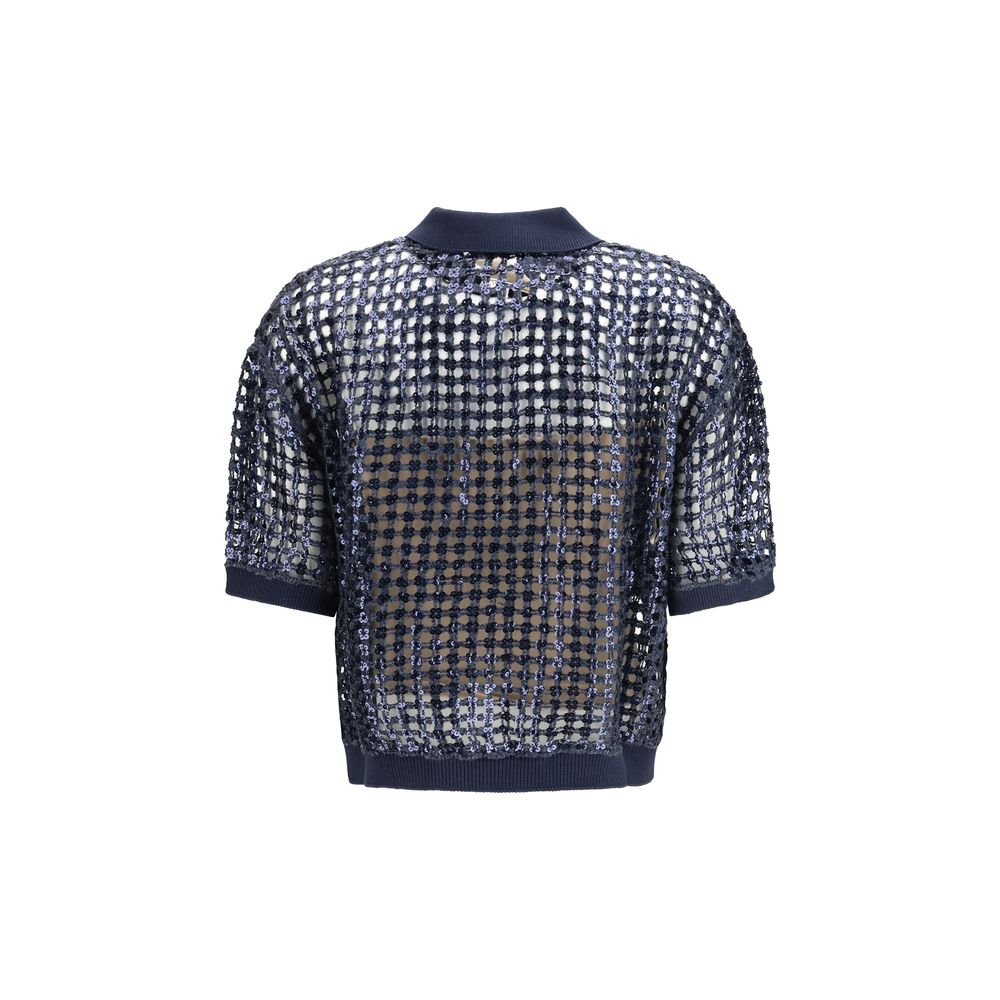 Brunello Cucinelli Blue Silk Polo Shirt