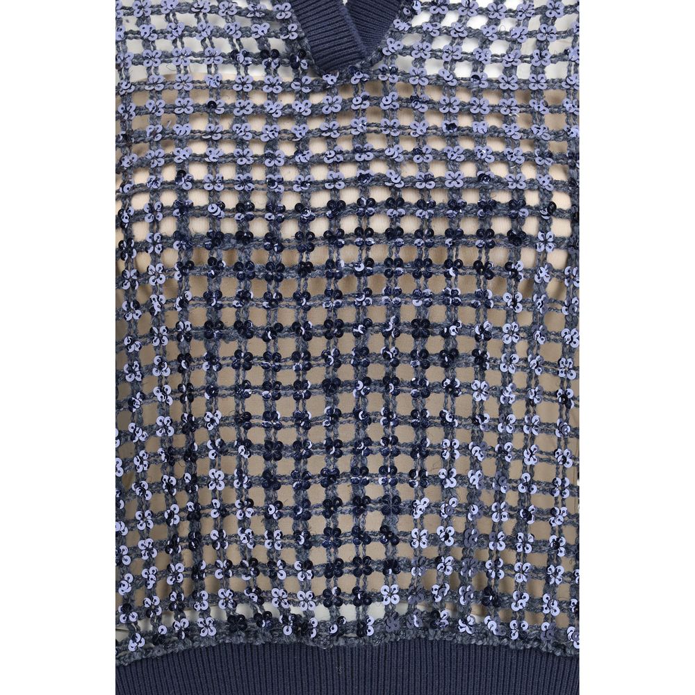 Brunello Cucinelli Blue Silk Polo Shirt