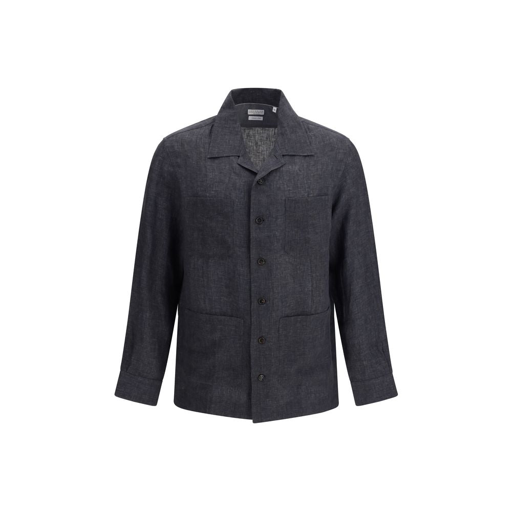 Brunello Cucinelli Gray Linen Dress Shirt