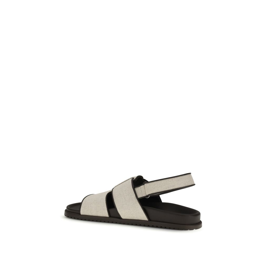 Dolce & Gabbana Beige Calf Leather Bos Taurus Flat Sandals