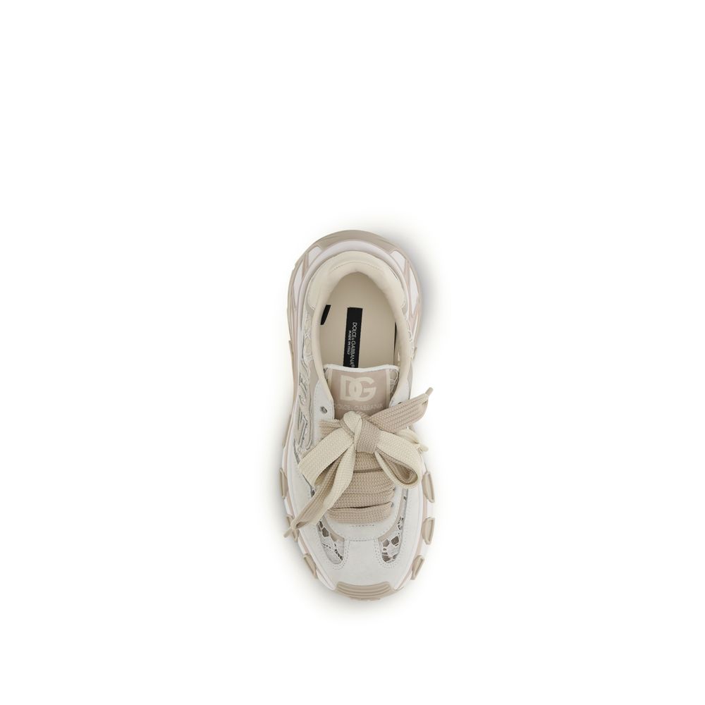 Dolce & Gabbana Beige Calf Leather Bos Taurus Low Top Sneakers
