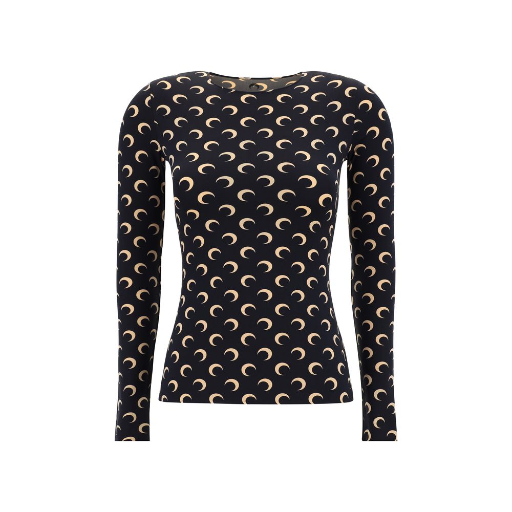 Marine Serre Black Polyamide Long Sleeve T-Shirt