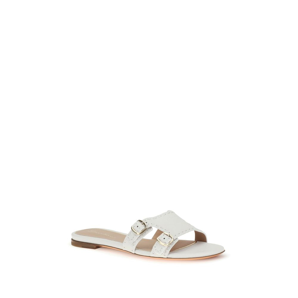 Santoni White Calf Leather Bos Taurus Flat Sandals