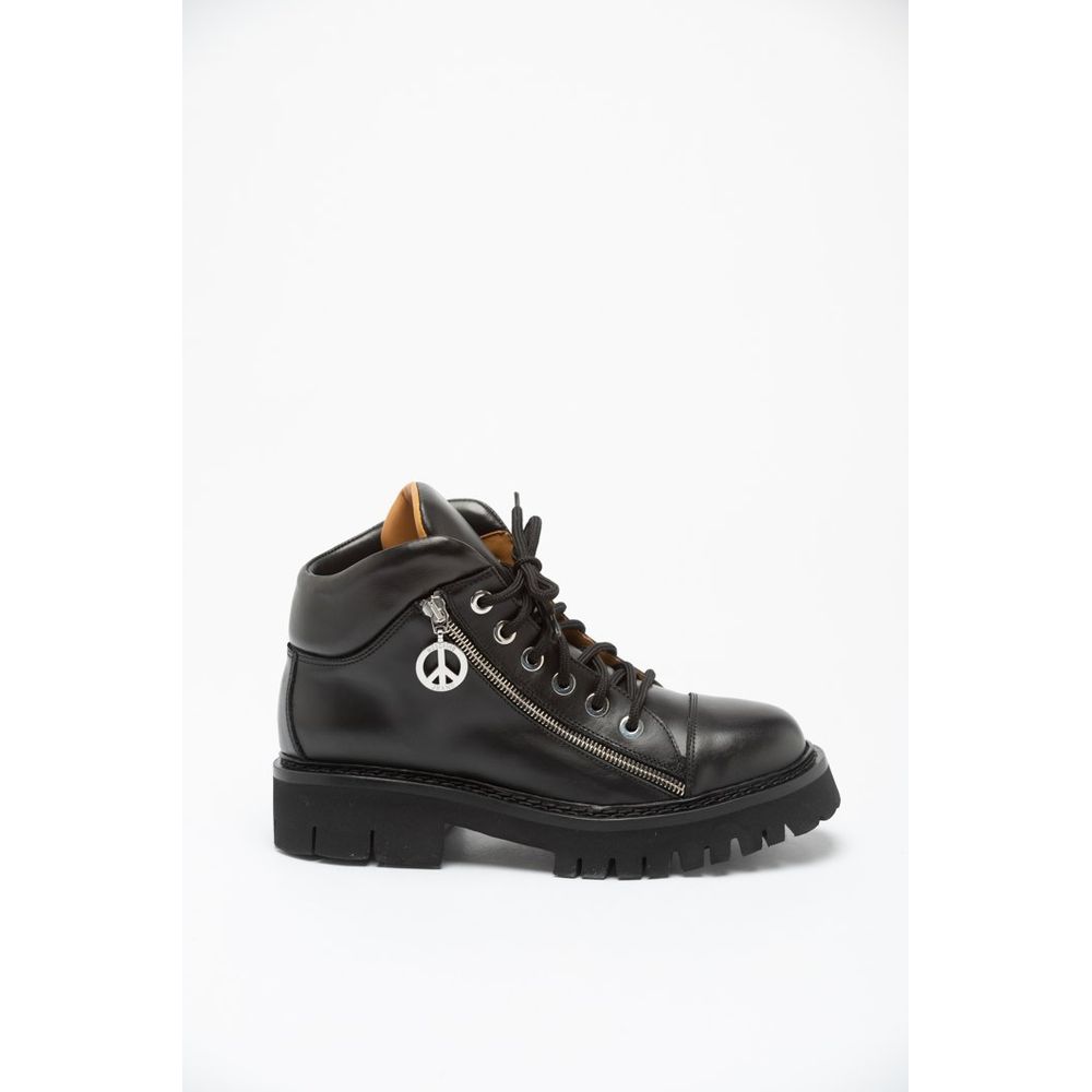 Moschino Black Calfskin Lace-Up Boots