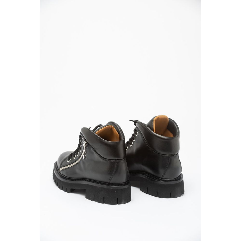 Moschino Black Calfskin Lace-Up Boots