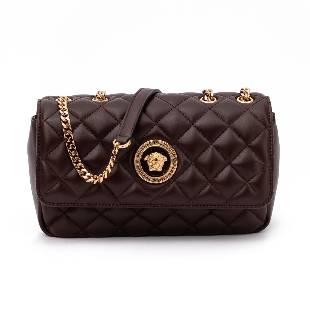 Versace Brown Quilted Leather Shoulder Strap Bag