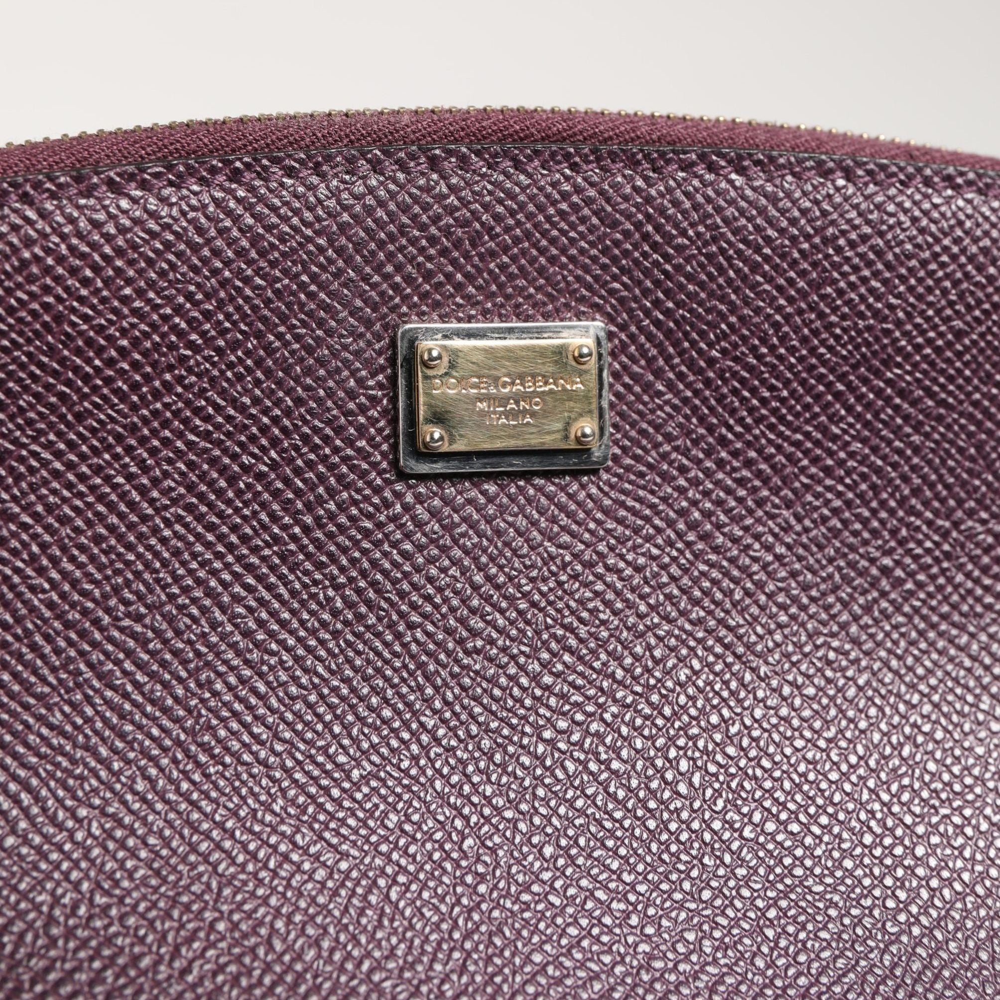 Dolce & Gabbana Dark Purple Leather DG Logo Zip Around Hand Purse Wallet
