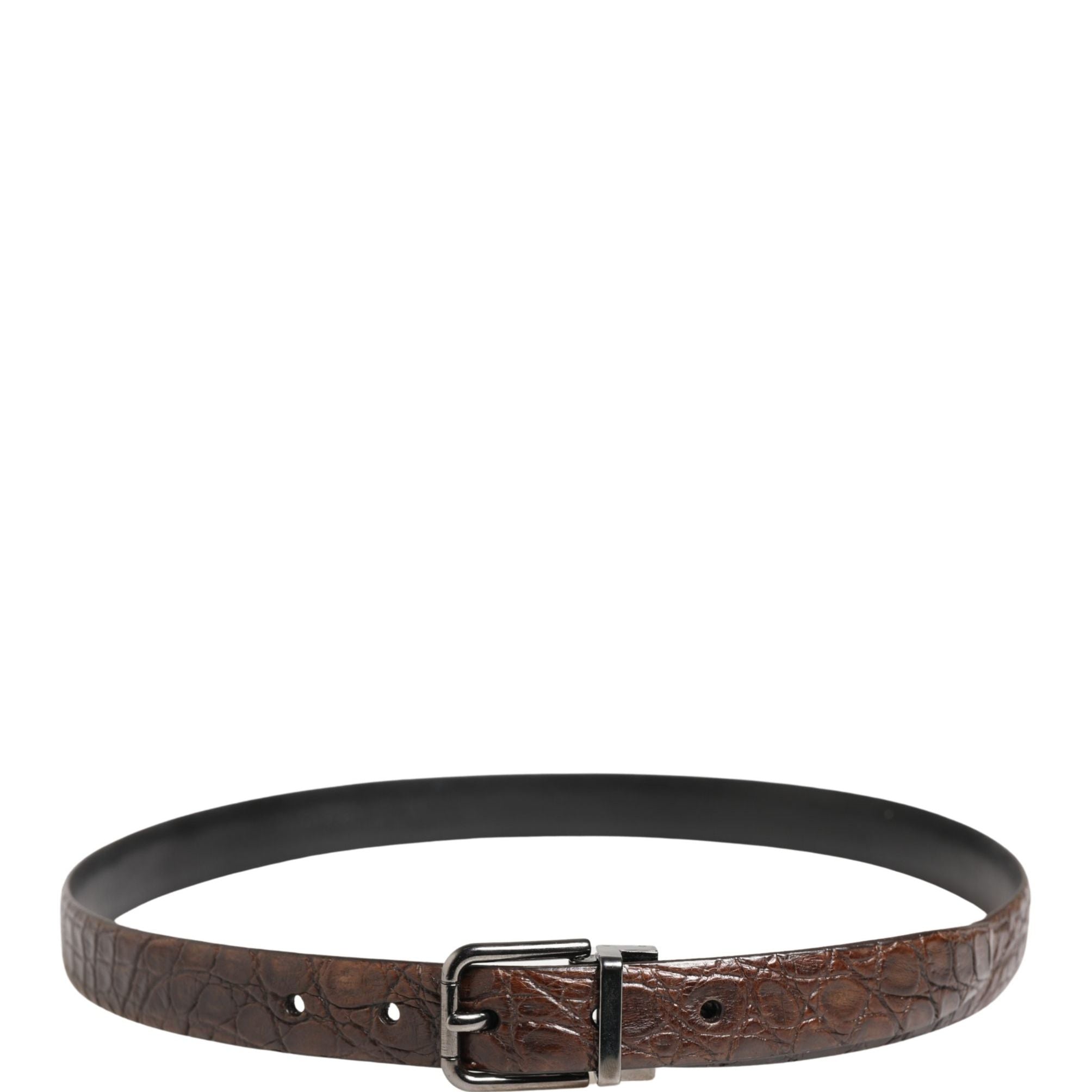 Dolce & Gabbana Brown Leather Silver Tone Metal Buckle Belt