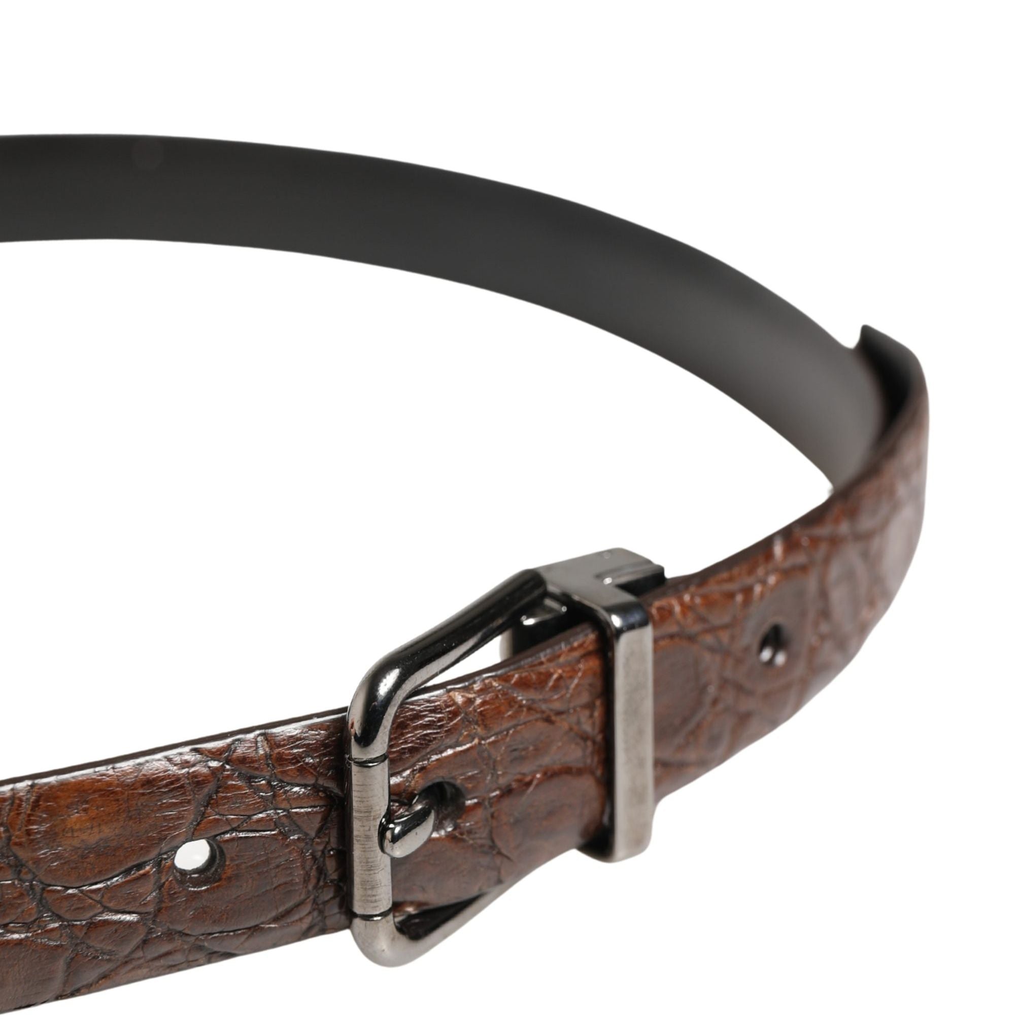 Dolce & Gabbana Brown Leather Silver Tone Metal Buckle Belt