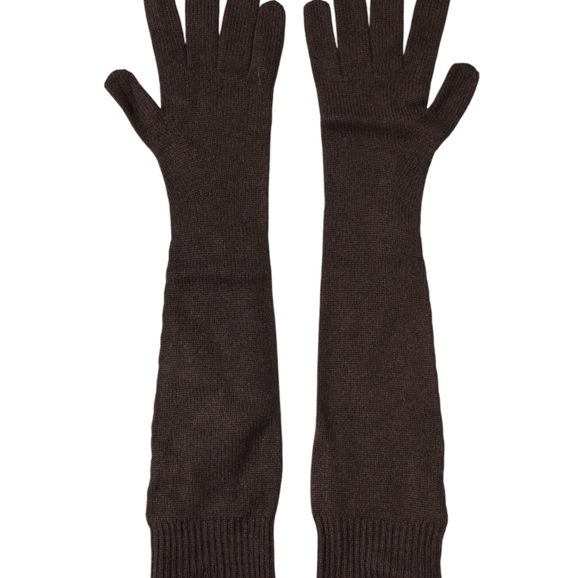 Dolce & Gabbana Brown Cashmere Knitted Elbow Length Mitten Gloves