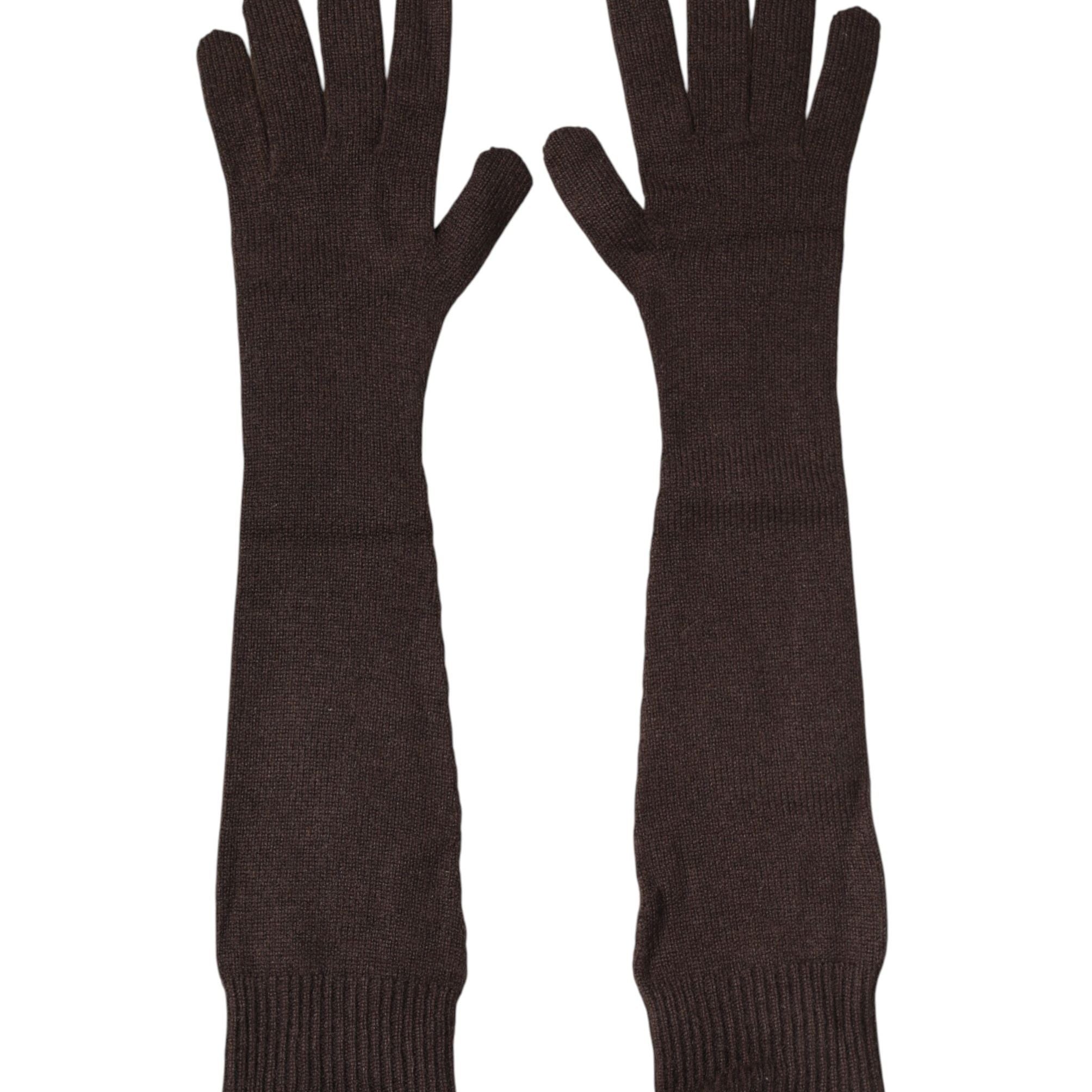 Dolce & Gabbana Brown Cashmere Knitted Elbow Length Mitten Gloves