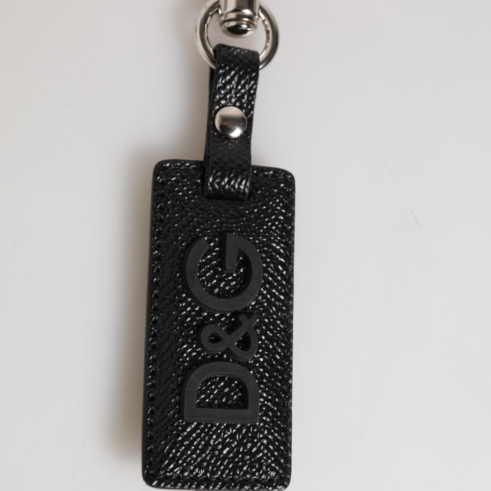 Dolce & Gabbana Black DG Logo Leather Silver Metal Keyring Men Keychain