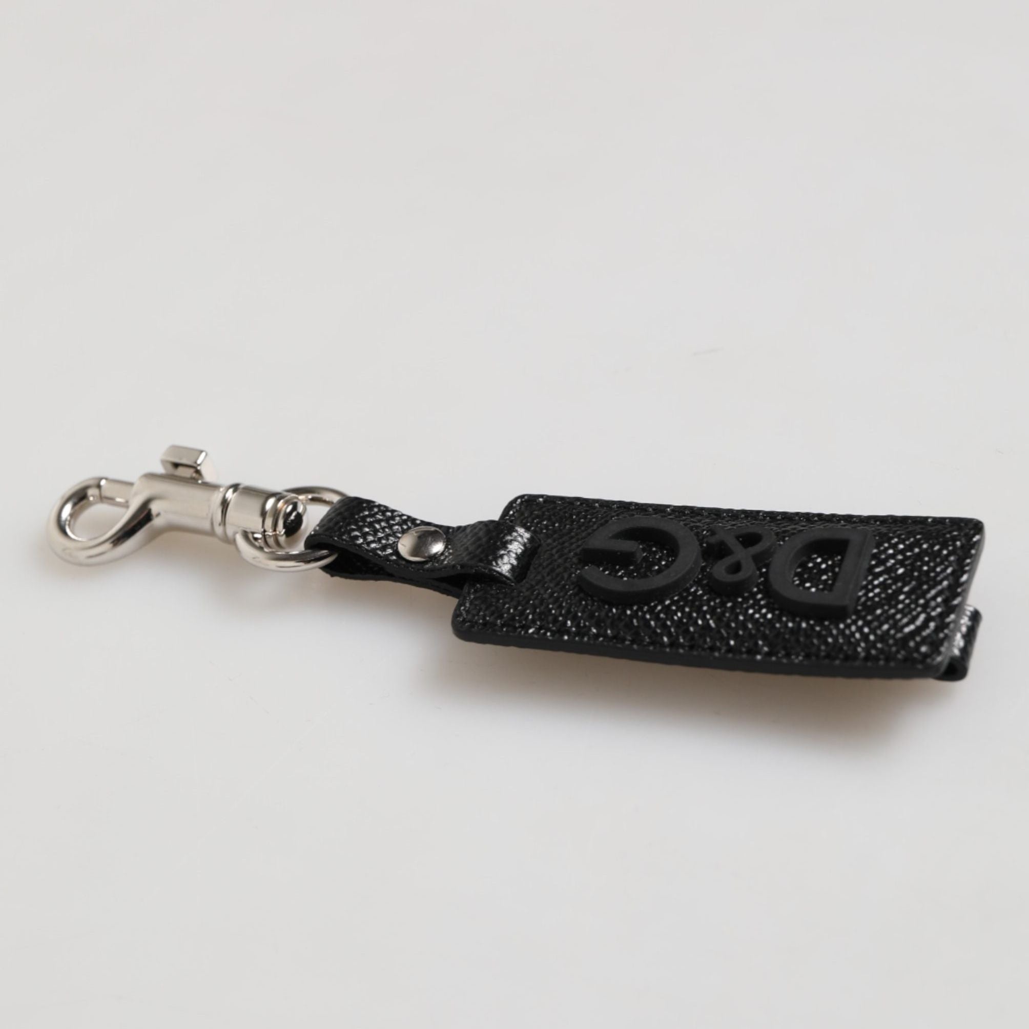 Dolce & Gabbana Black DG Logo Leather Silver Metal Keyring Men Keychain