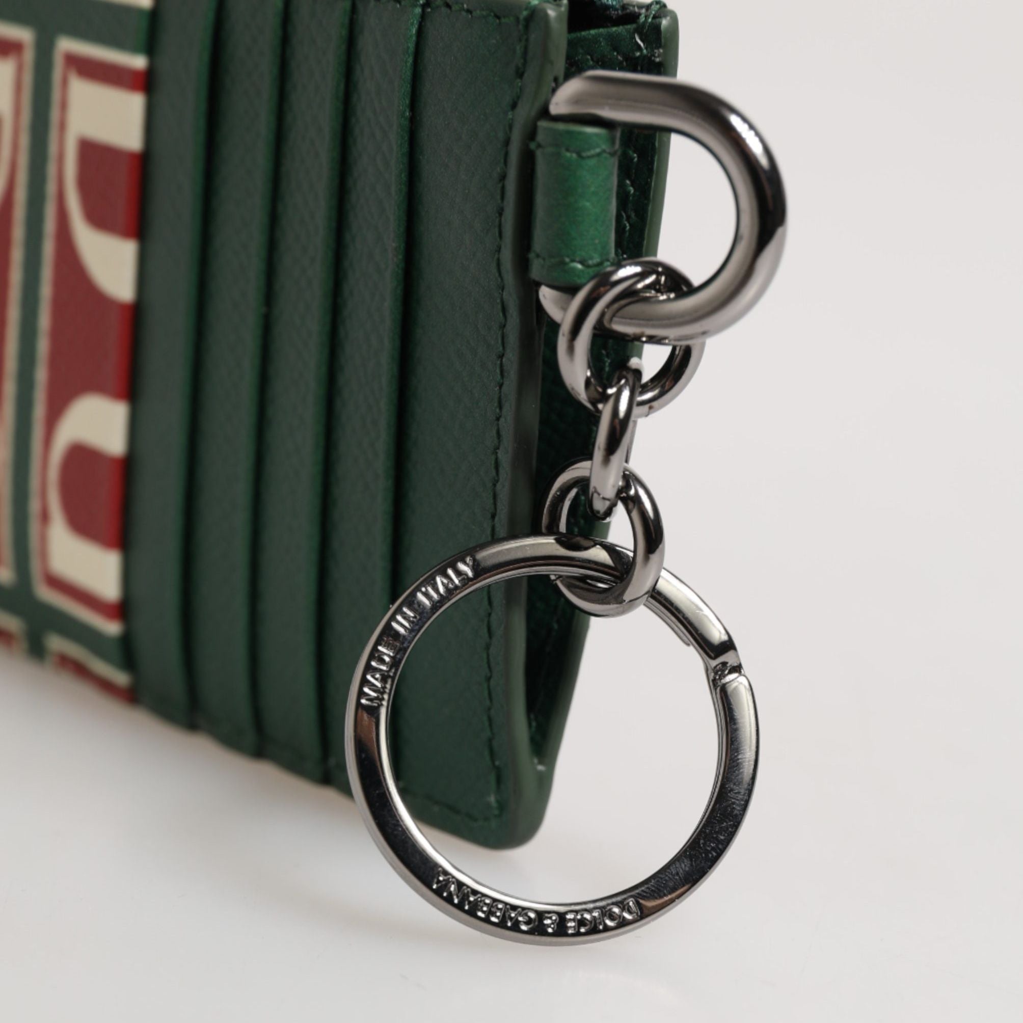 Dolce & Gabbana Green Calf Leather Logo Print Monogram Card Holder Wallet
