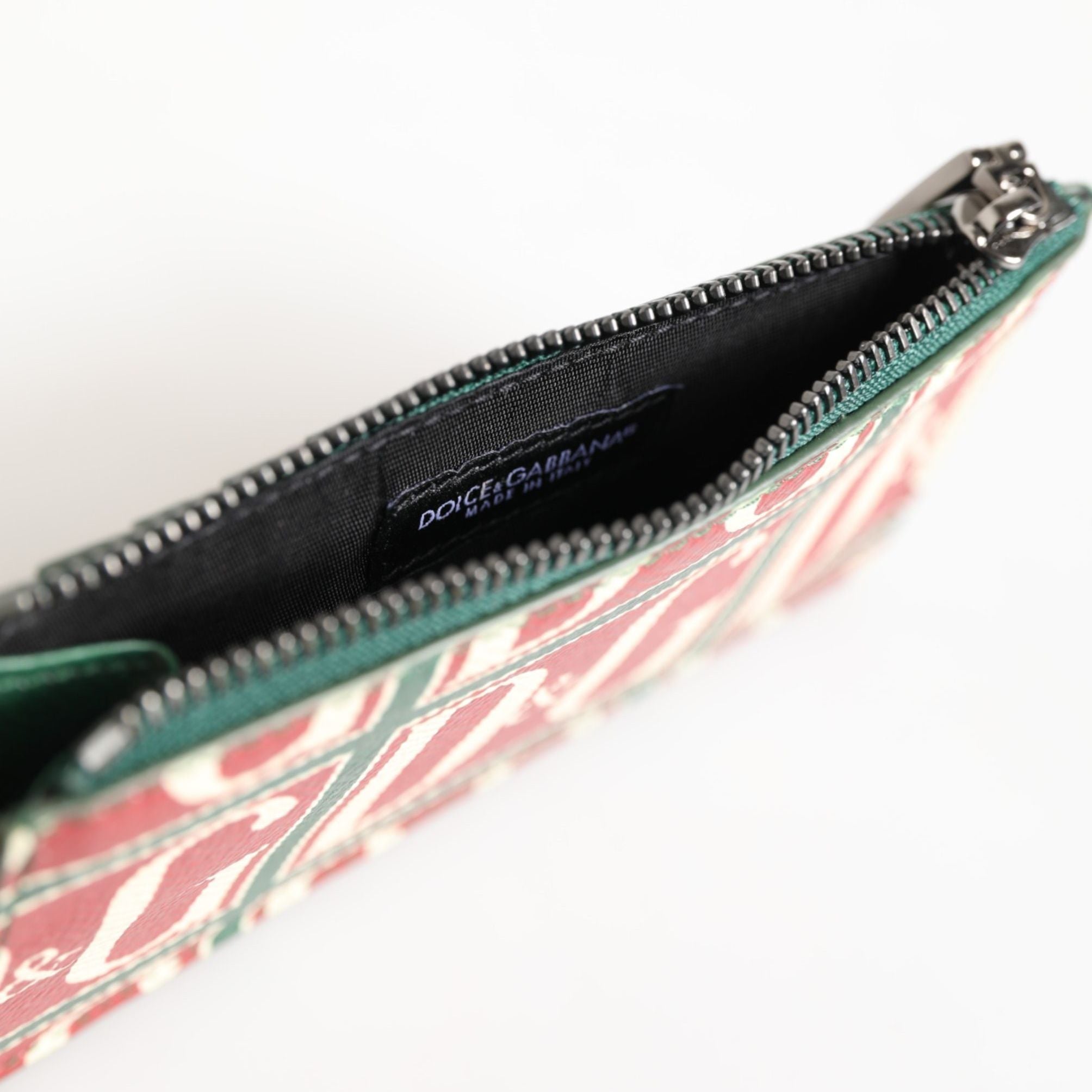 Dolce & Gabbana Green Calf Leather Logo Print Monogram Card Holder Wallet