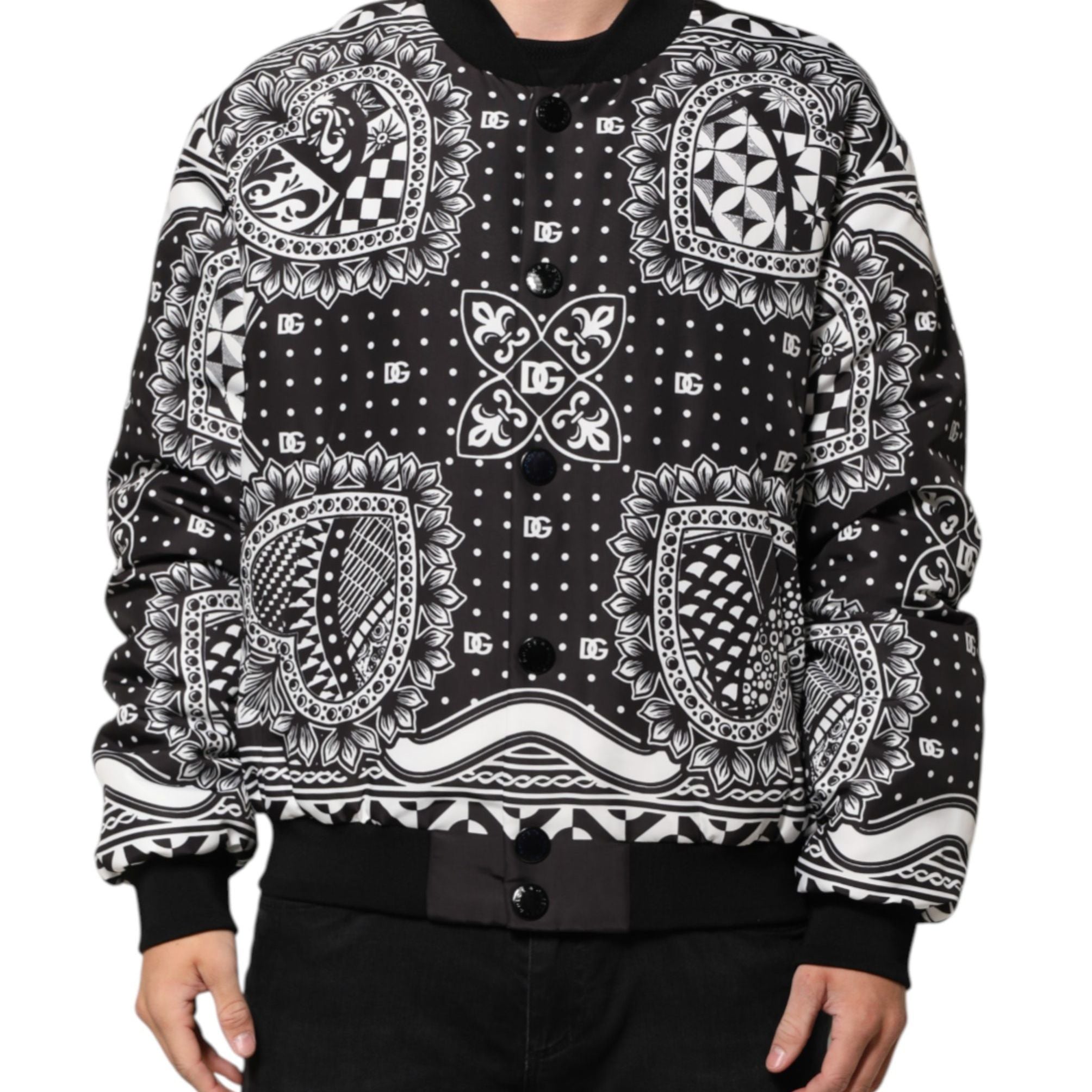 Dolce & Gabbana Black White BandanaPrint Men Bomber  Jacket