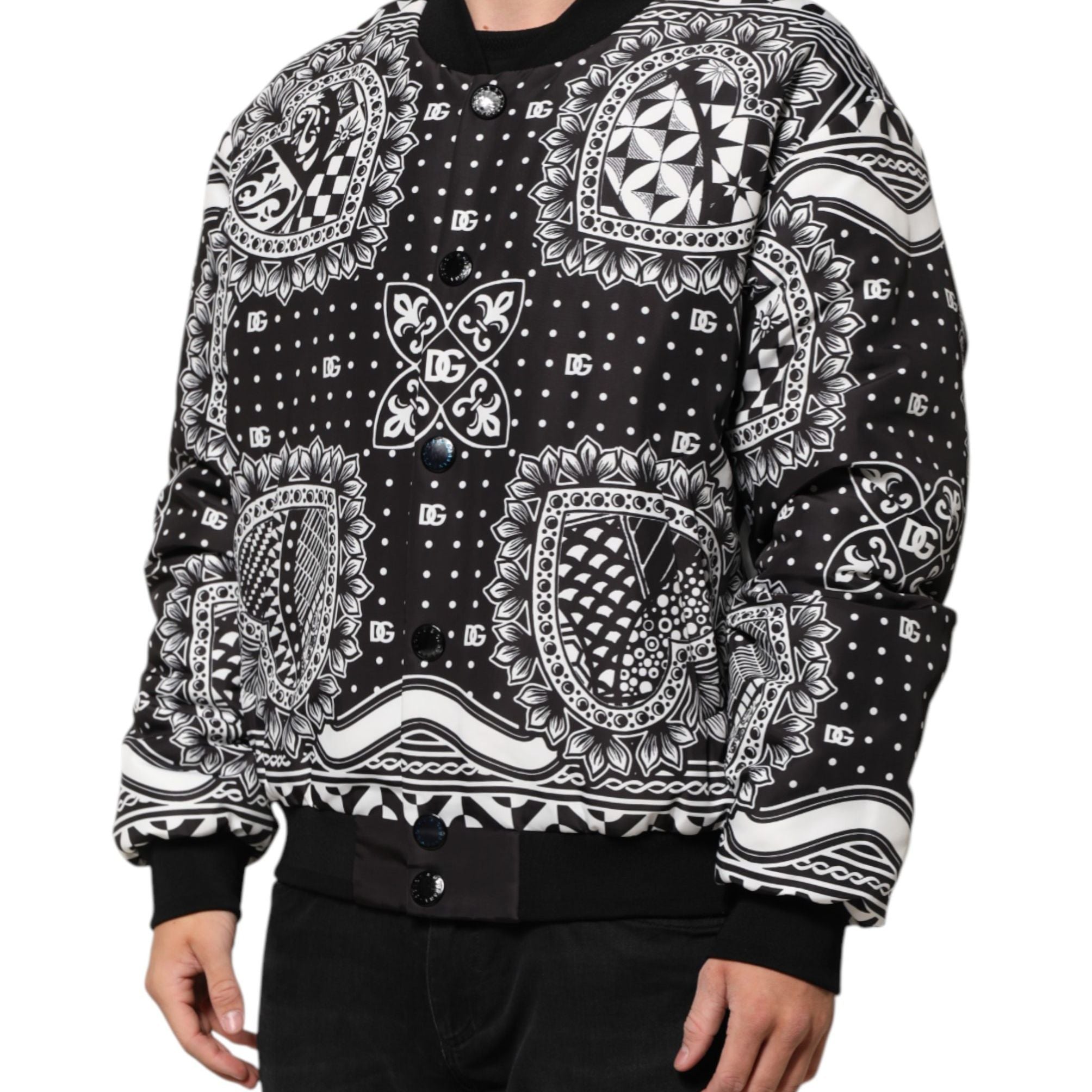 Dolce & Gabbana Black White BandanaPrint Men Bomber  Jacket