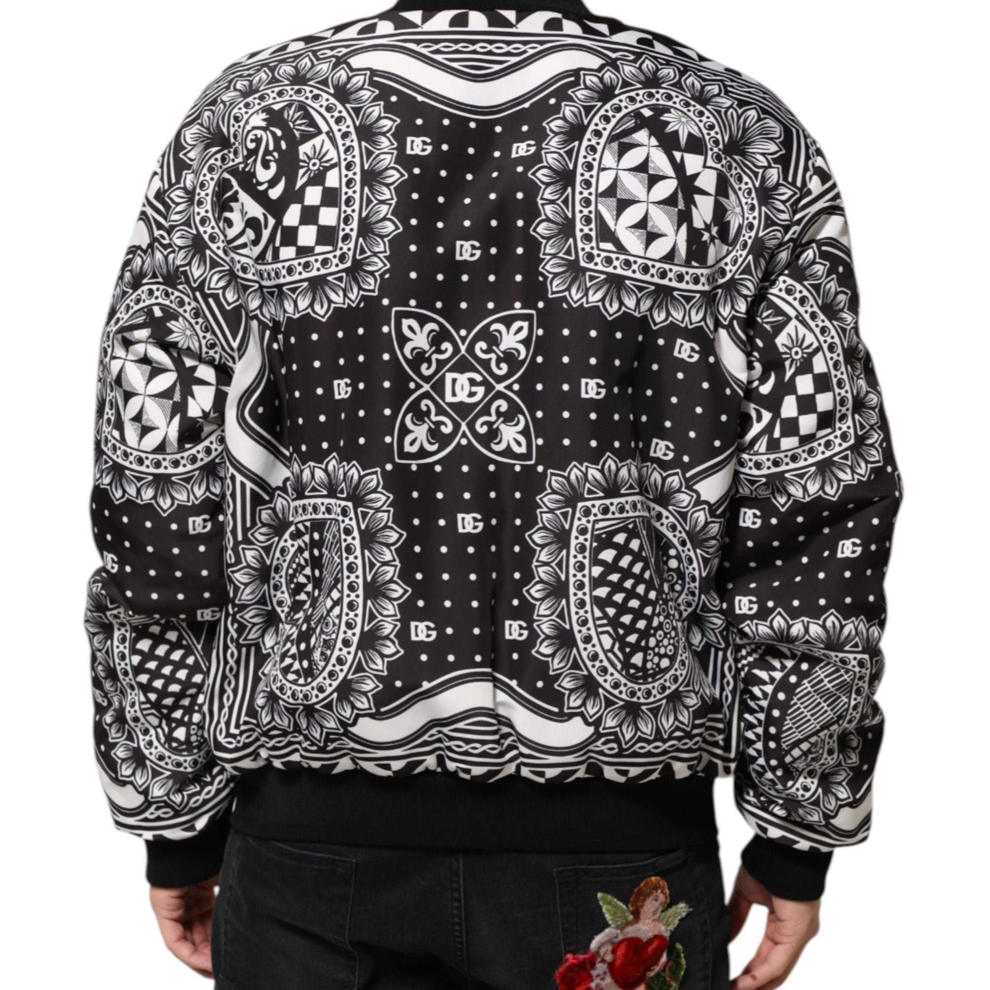 Dolce & Gabbana Black White BandanaPrint Men Bomber  Jacket