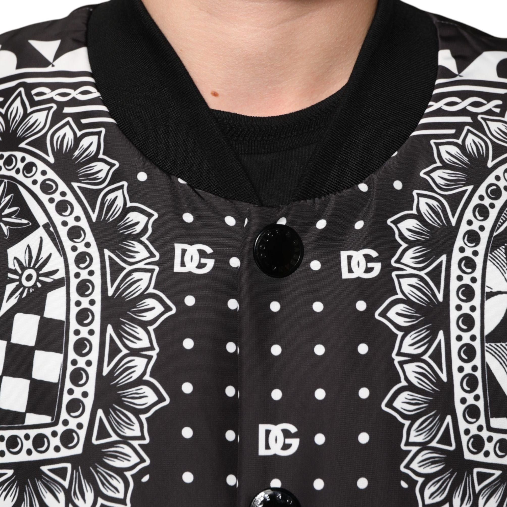 Dolce & Gabbana Black White BandanaPrint Men Bomber  Jacket
