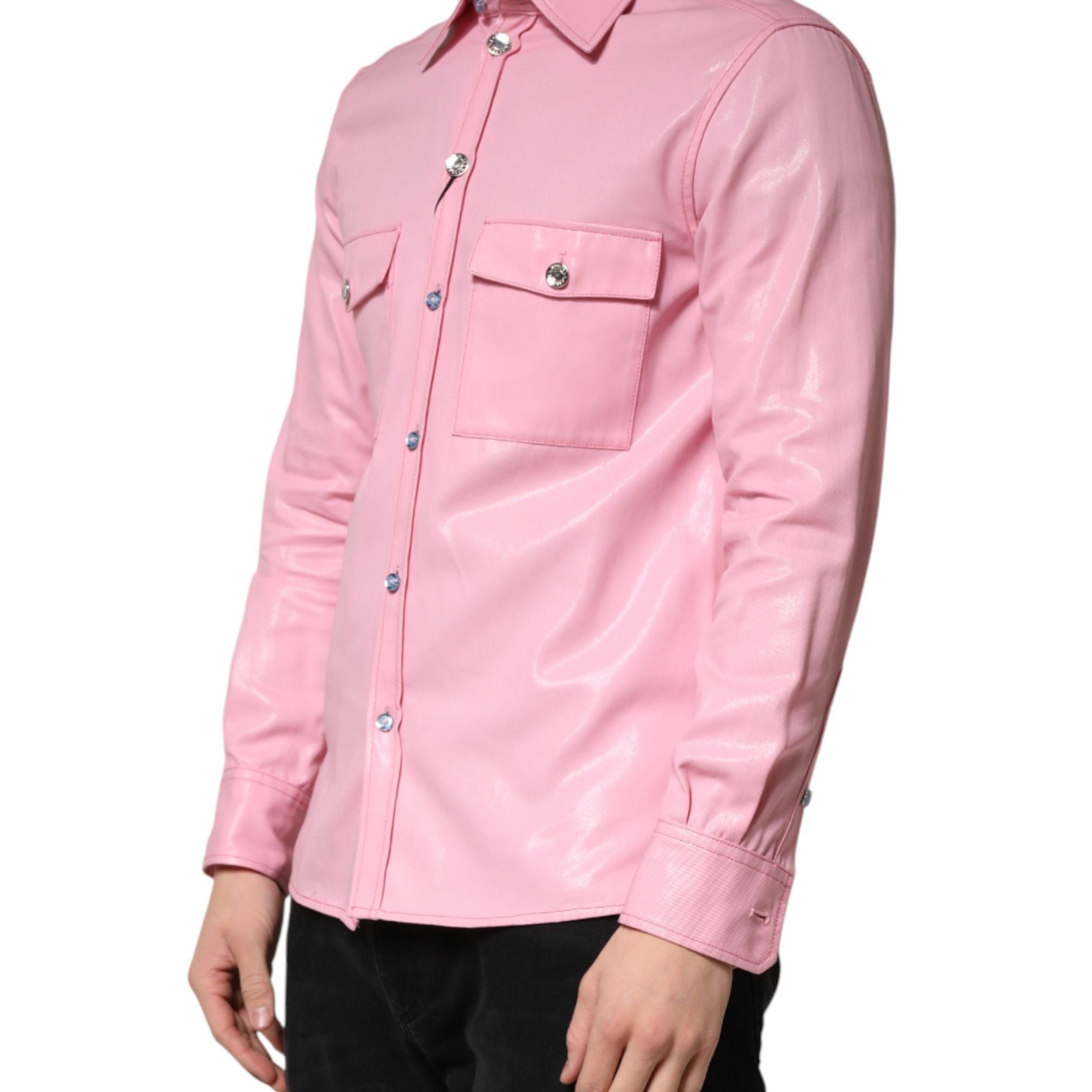 Dolce & Gabbana Pink Cotton Collared Men Button Down Shirt