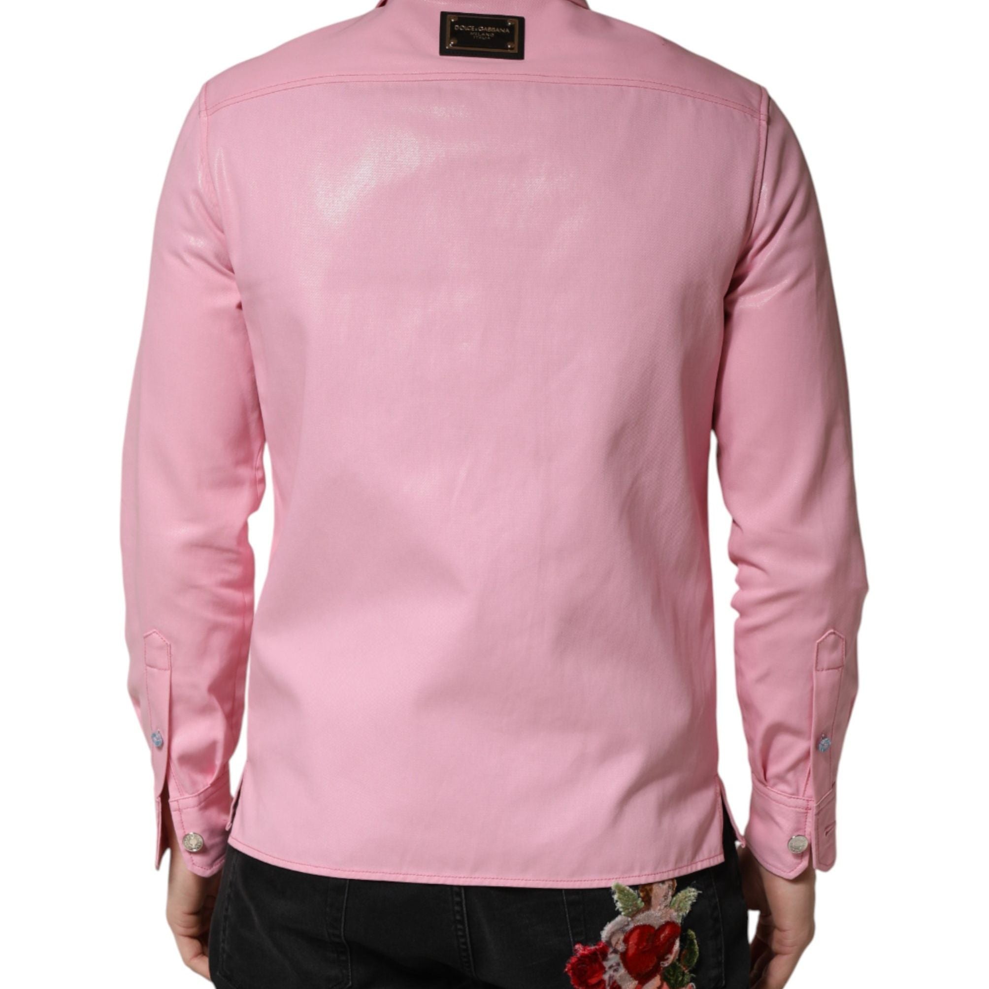 Dolce & Gabbana Pink Cotton Collared Men Button Down Shirt