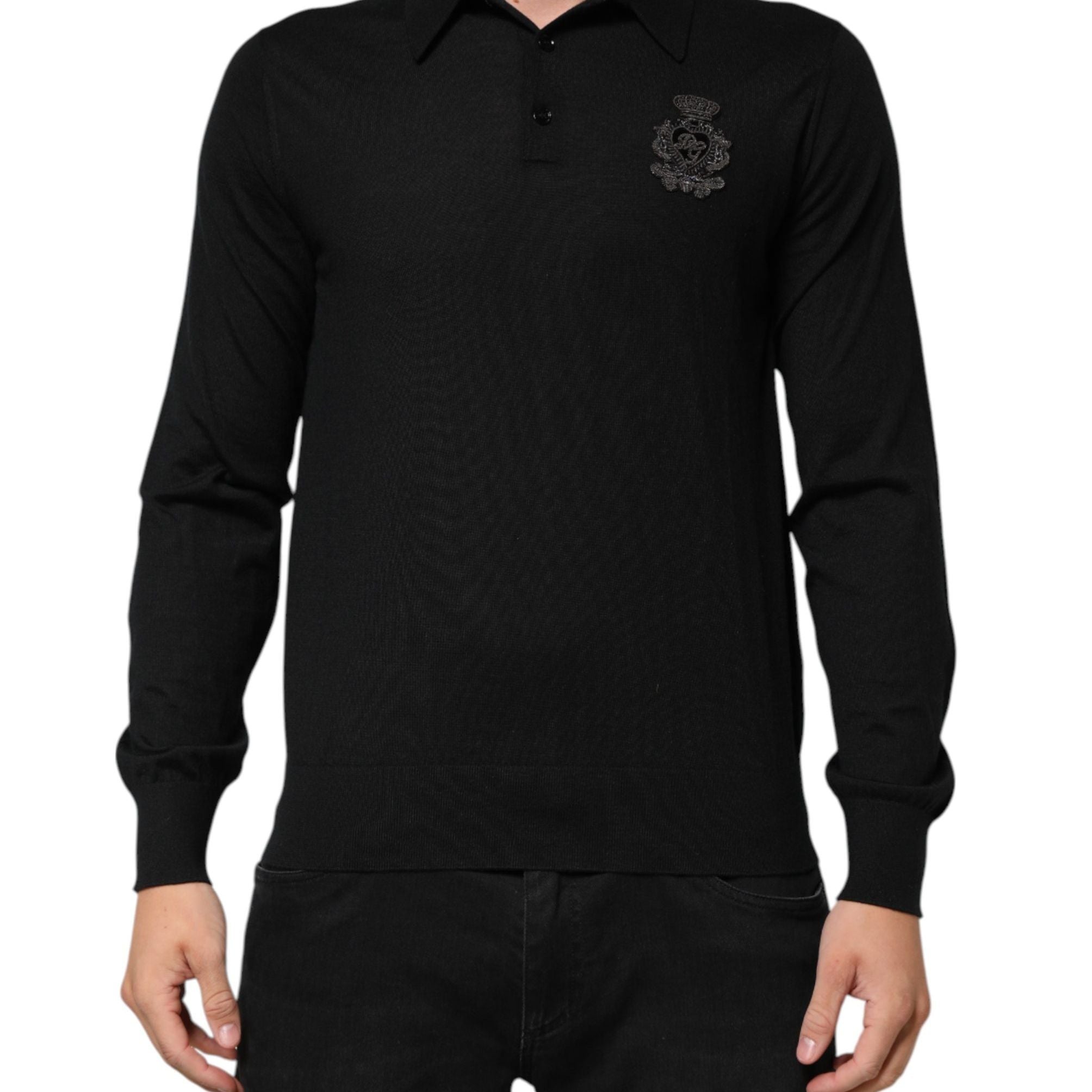 Dolce & Gabbana Black Crest Long Sleeve Men Pullover Sweater