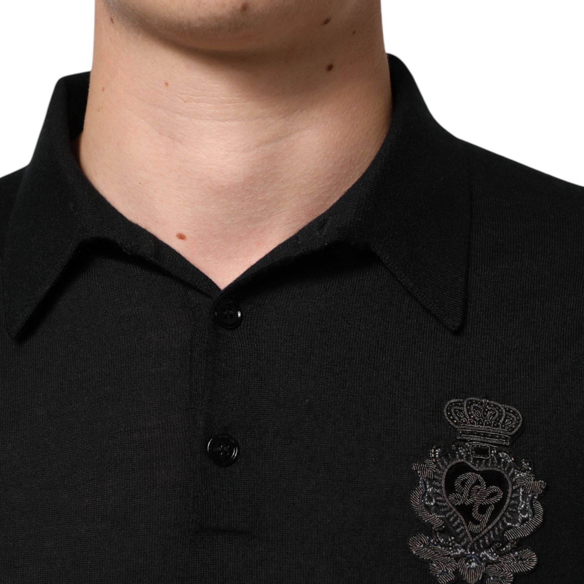 Dolce & Gabbana Black Crest Long Sleeve Men Pullover Sweater