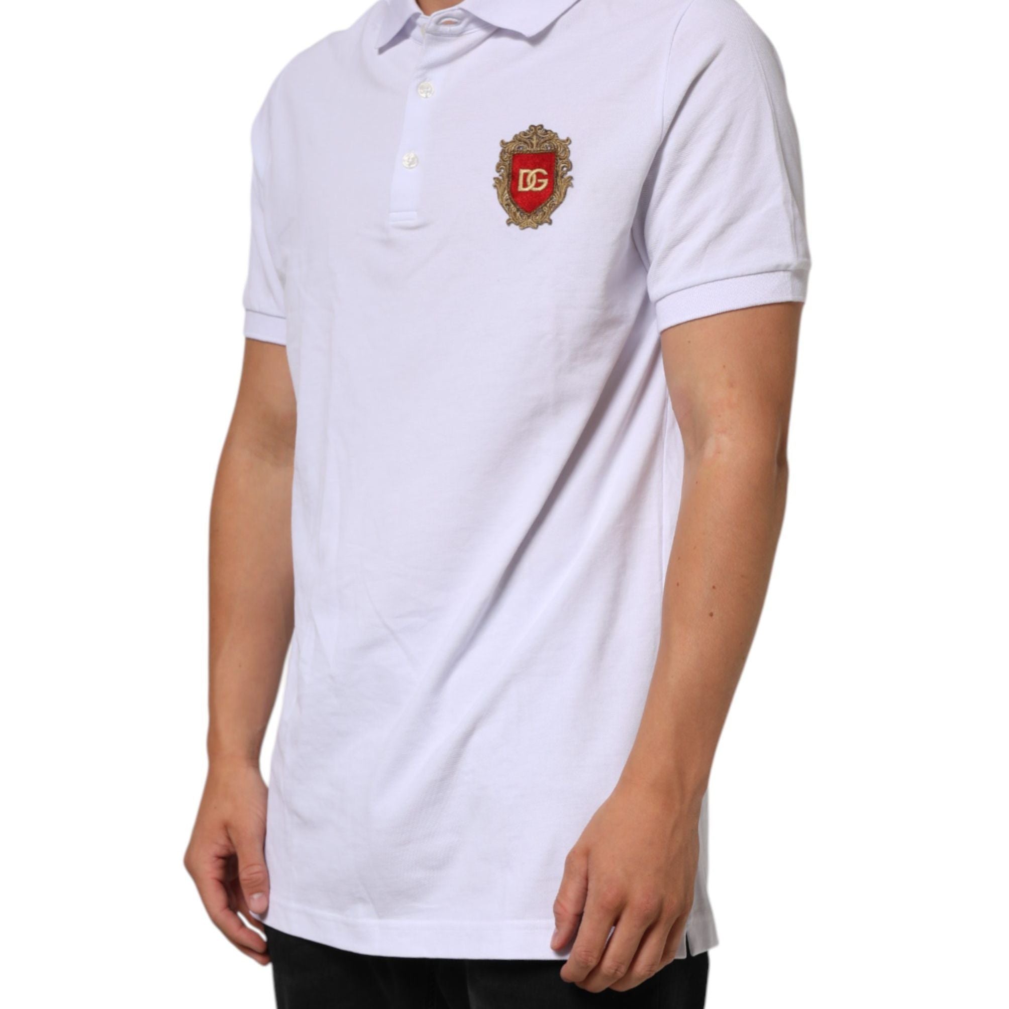 Dolce & Gabbana White Cotton Crest Embroidery Polo  T-shirt