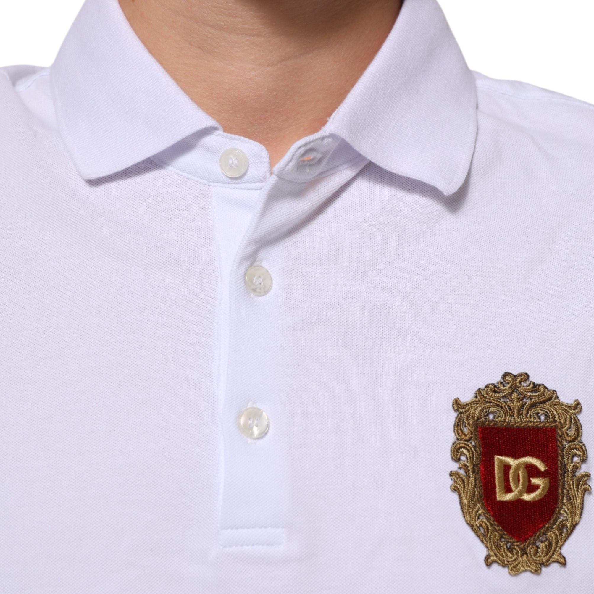Dolce & Gabbana White Cotton Crest Embroidery Polo  T-shirt