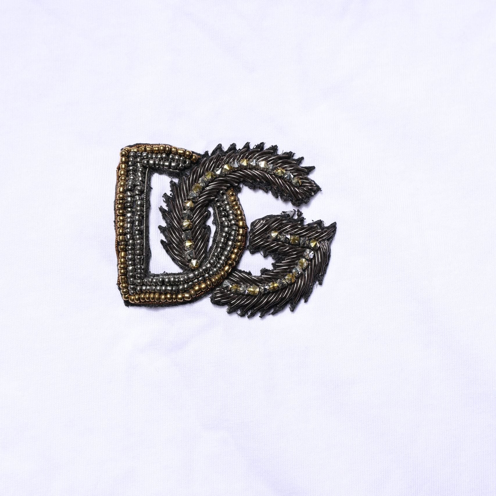 Dolce & Gabbana White Cotton DG Logo Embroidery Men  T-shirt