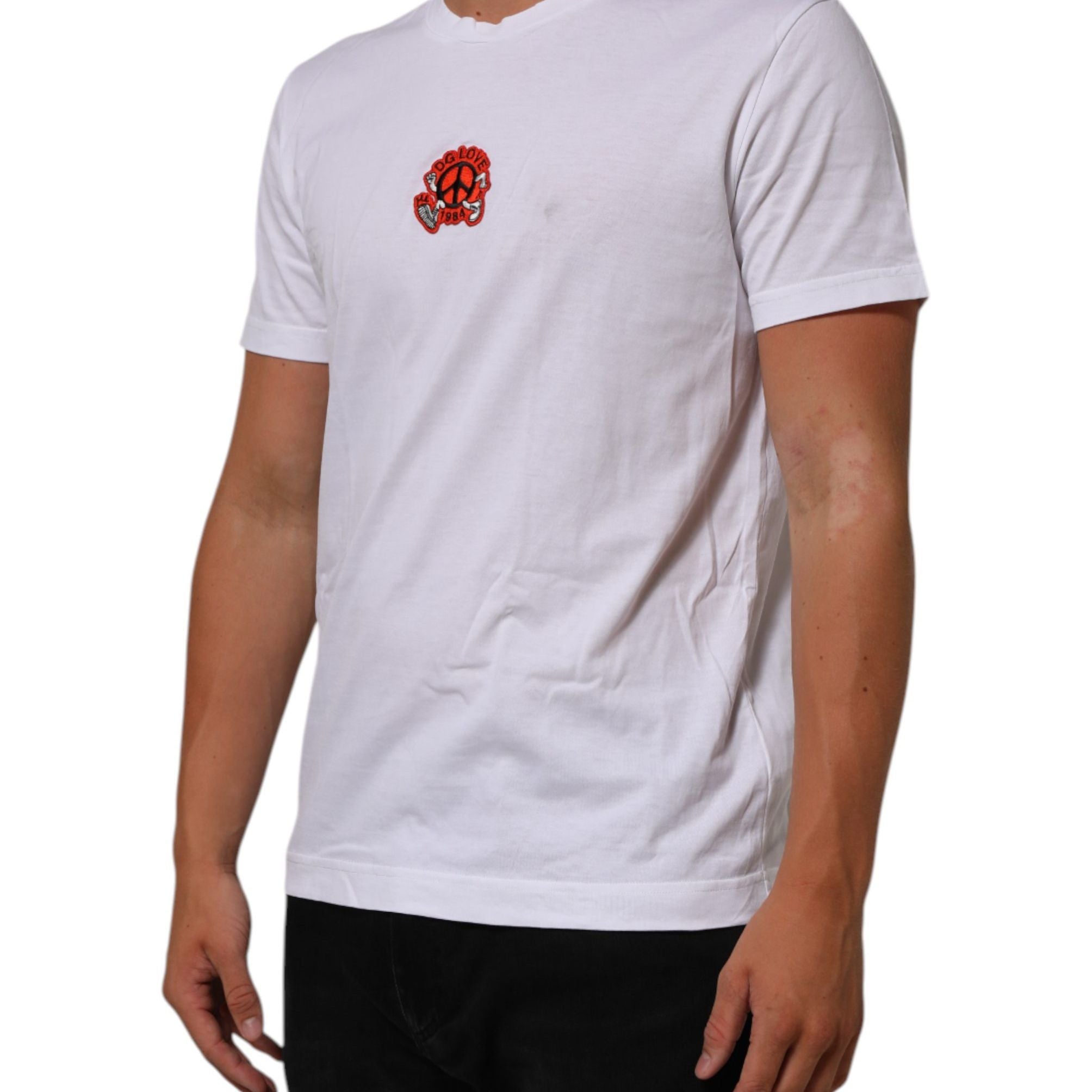 Dolce & Gabbana White Cotton DG Love Patch Crew Neck T-shirt