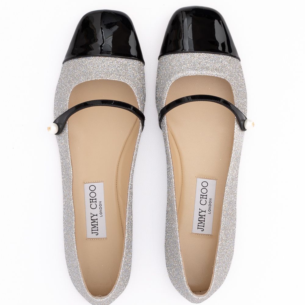 Jimmy Choo Grey Fine Glitter Elisa Flats