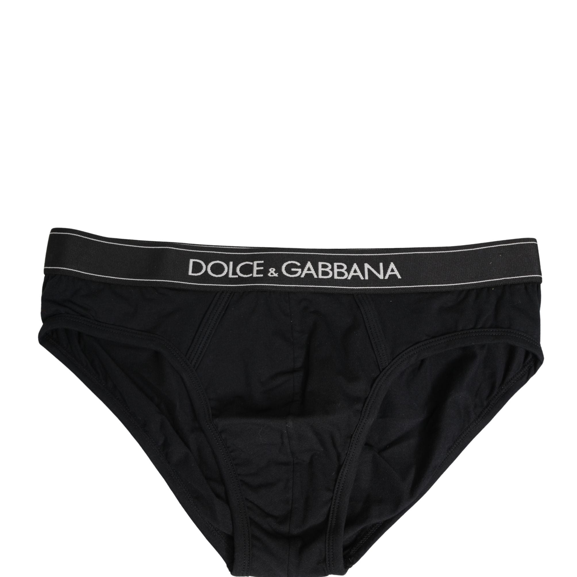 Dolce & Gabbana Black Cotton Logo Waistband Midi Brief Underwear