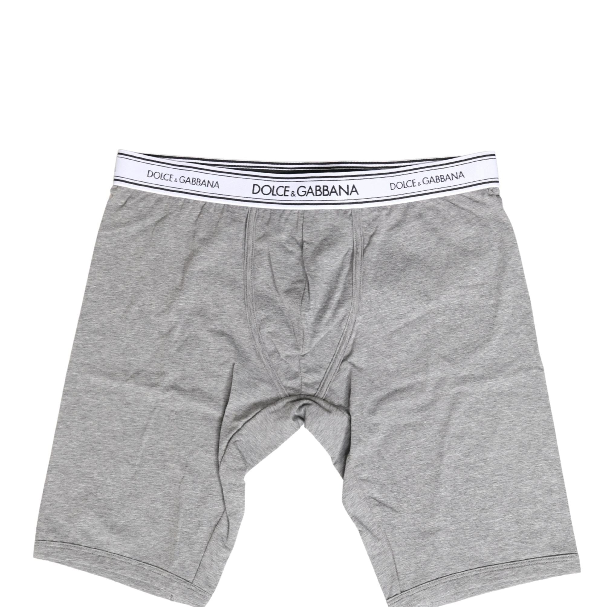 Dolce & Gabbana Gray Cotton Logo Waistband Midi Boxer Underwear