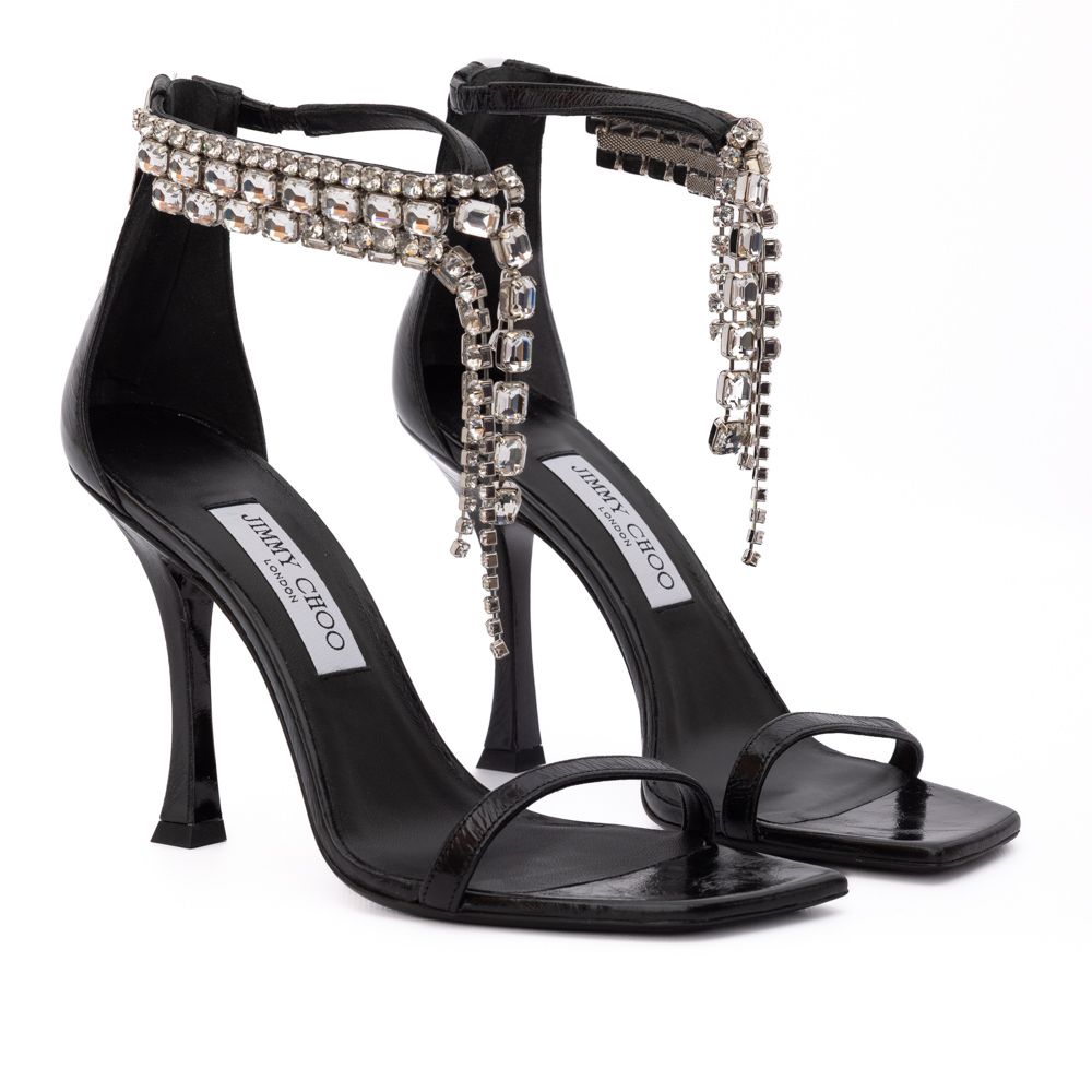 Jimmy Choo Black Leather Verity 100 Sandals