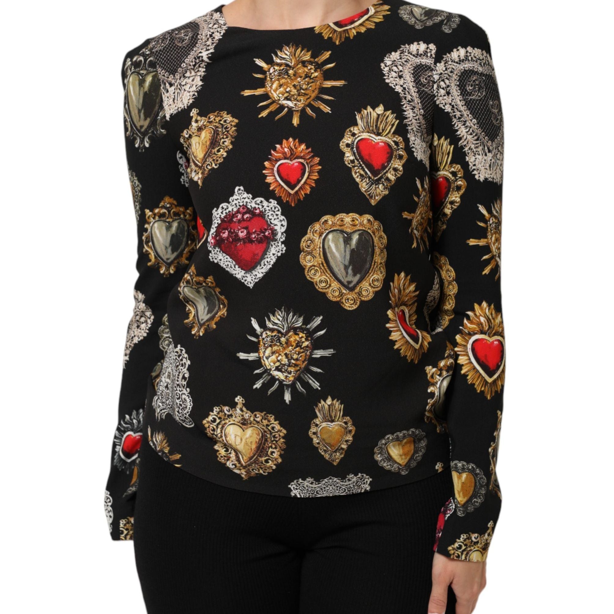 Dolce & Gabbana Black Sacred Heart Print LongSleeve Blouse Top