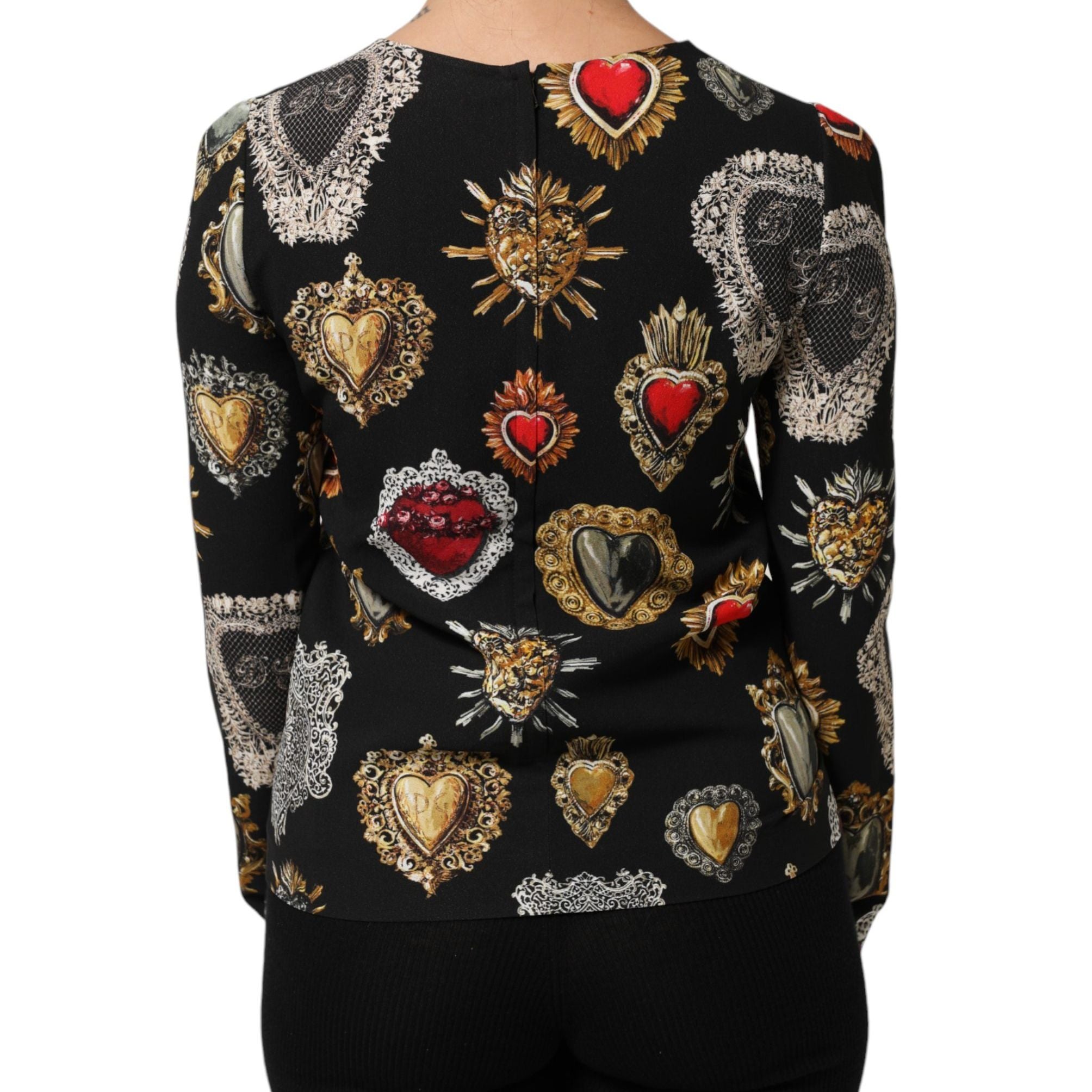 Dolce & Gabbana Black Sacred Heart Print LongSleeve Blouse Top