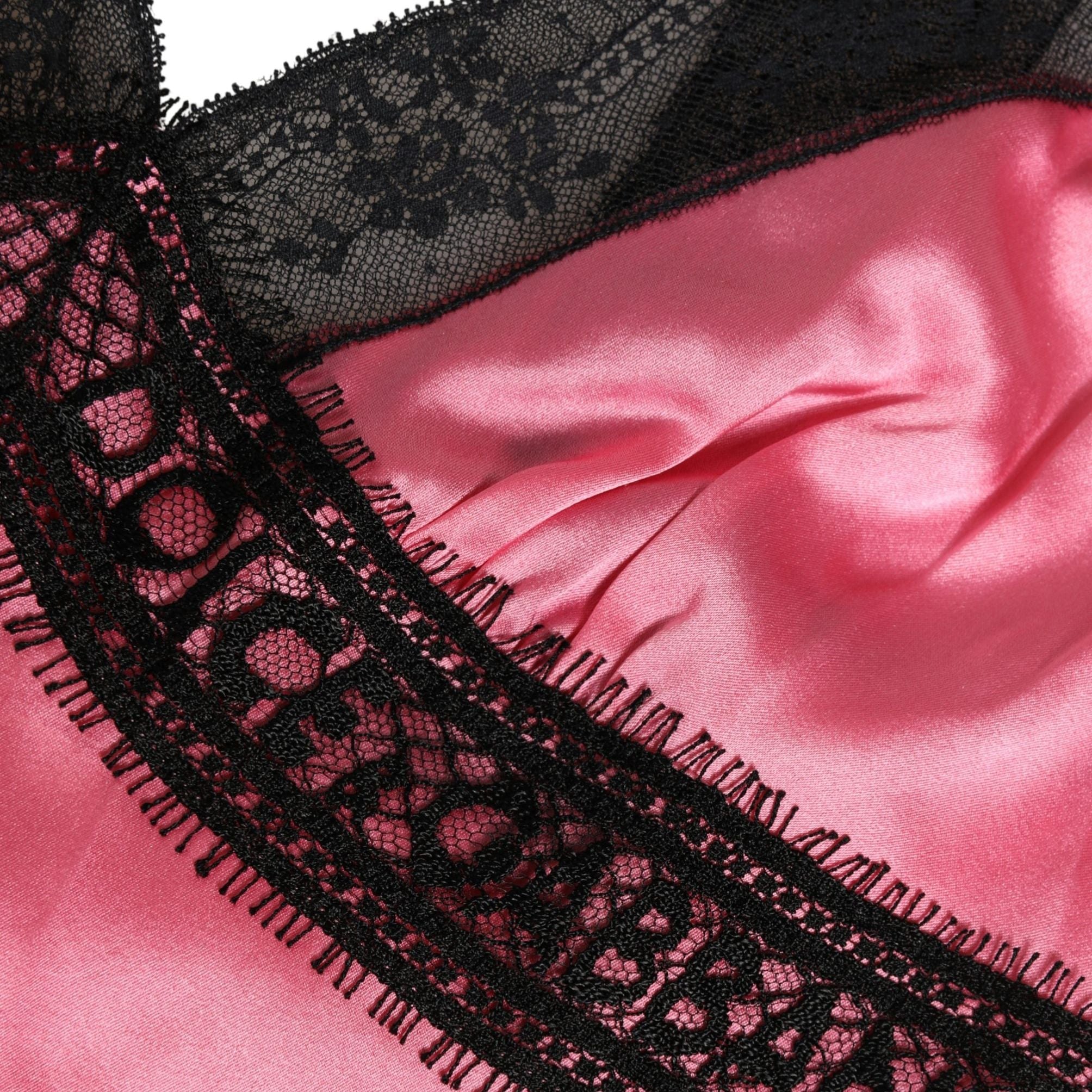 Dolce & Gabbana Pink Silk Satin Lace Trim Lingerie Top Sleepwear