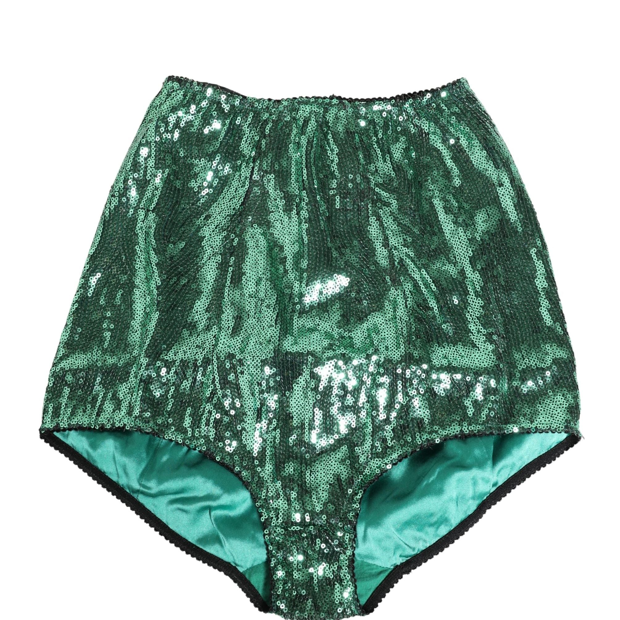 Dolce & Gabbana Green Sequin Nylon High Waist Girdle Underwear