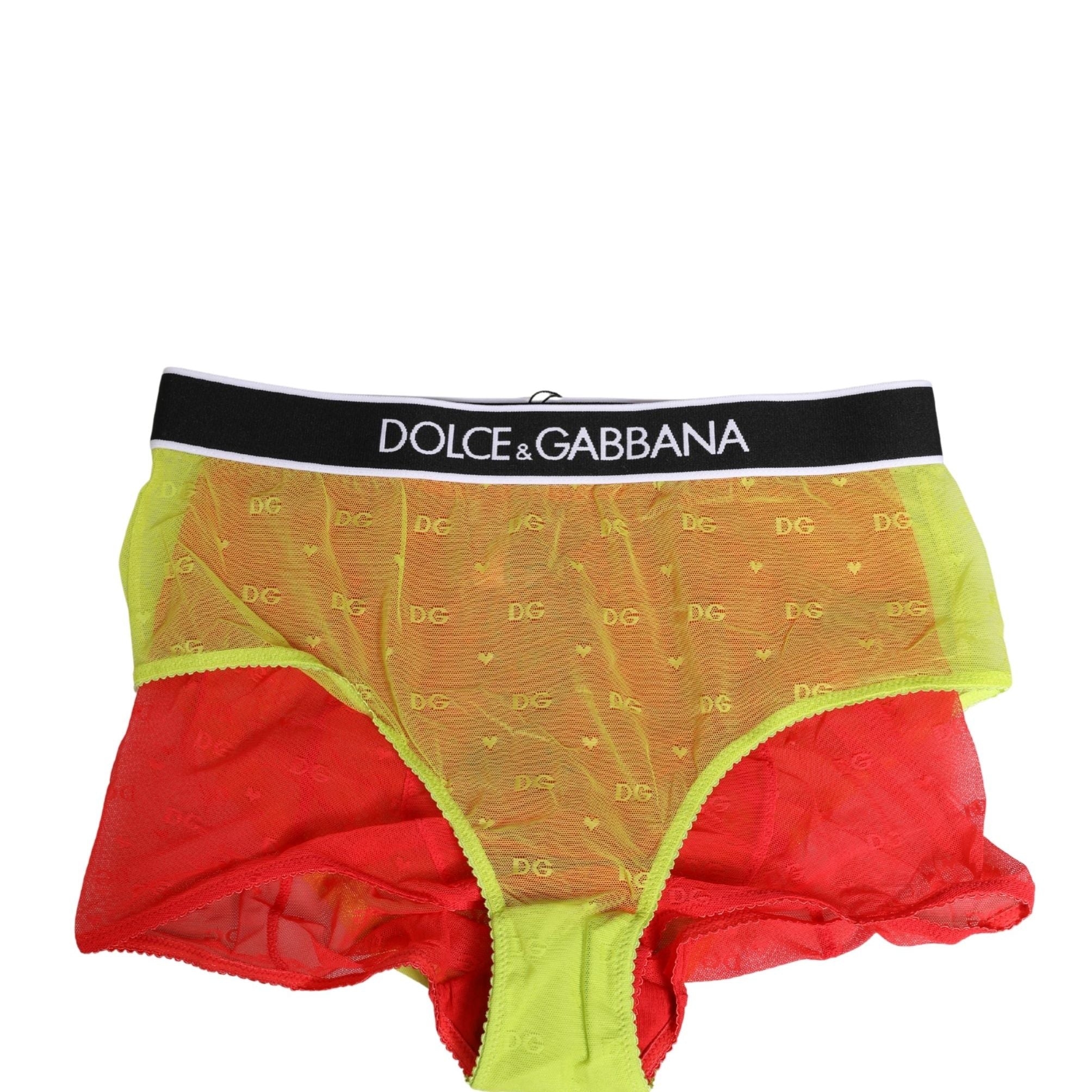 Dolce & Gabbana Red Yellow Tulle Mid Waist Panty Girdle Underwear